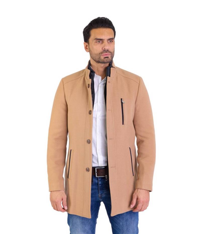 Denim Distriqt Wintermantel Herren Slim Fit Wintermantel Stehkragen Beige 56 entspricht 2XL Mit herausnehmbarem Kragen-Innenteil von Denim Distriqt
