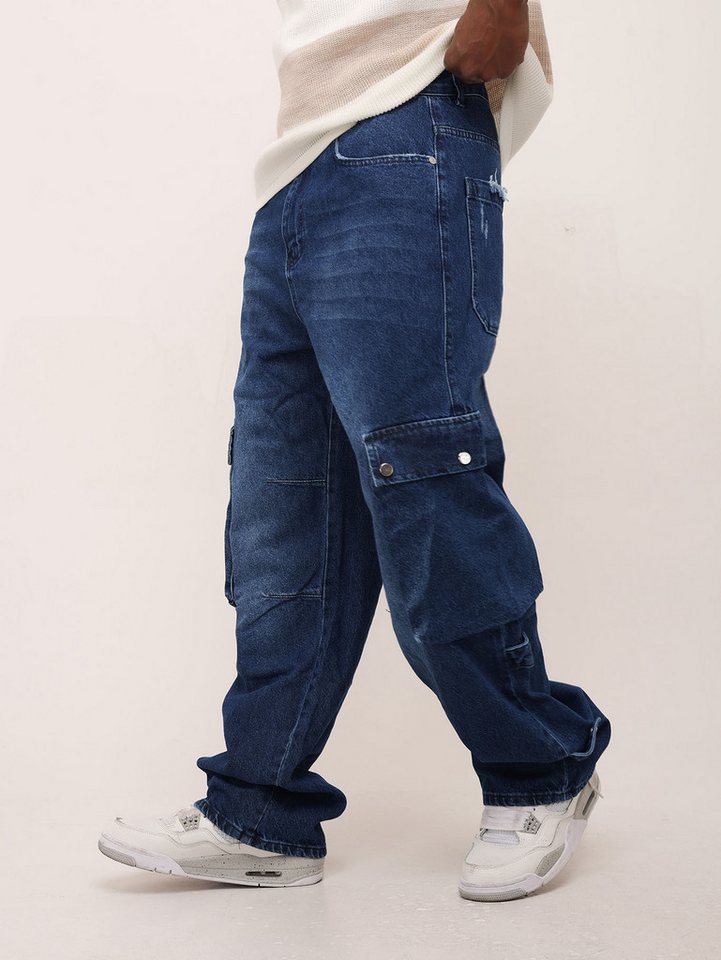 Denim House Cargojeans Baggy Cargo Jeans Loose Fit, Straight Leg Freizeithose Blau W29/L34 von Denim House