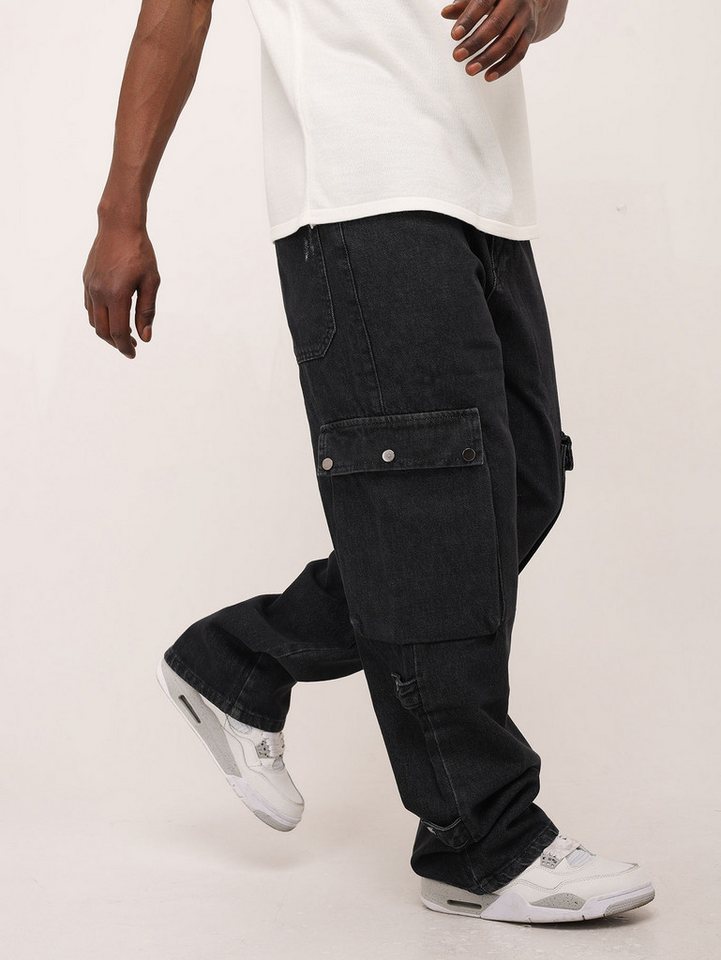 Denim House Cargojeans Baggy Cargo Jeans Loose Fit, Straight Leg Freizeithose Schwarz W30/L34 von Denim House