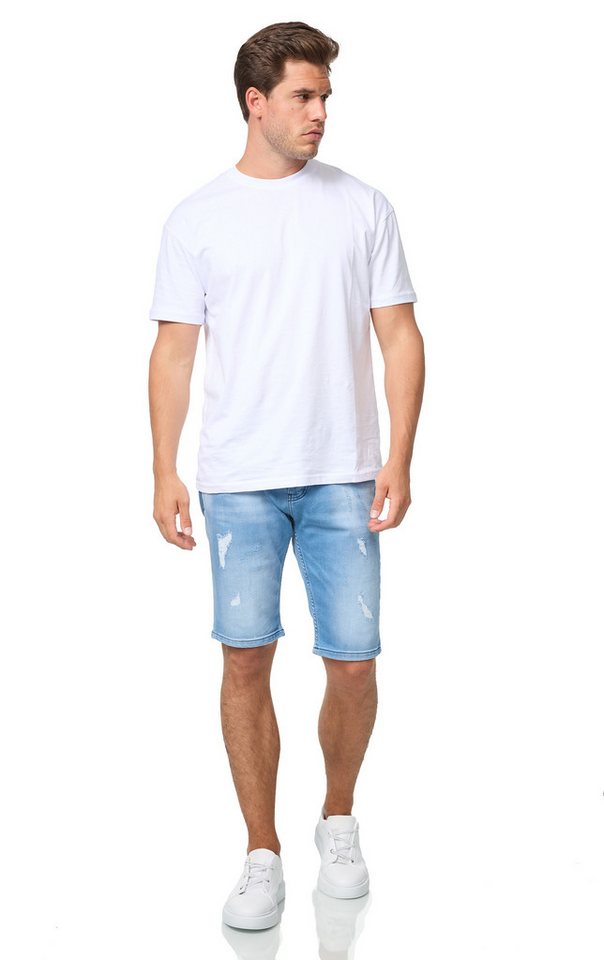 Denim House Jeansbermudas Herren kurze Jeanshose Bermuda im Destroyed Look mit Stretch Blau W30 von Denim House