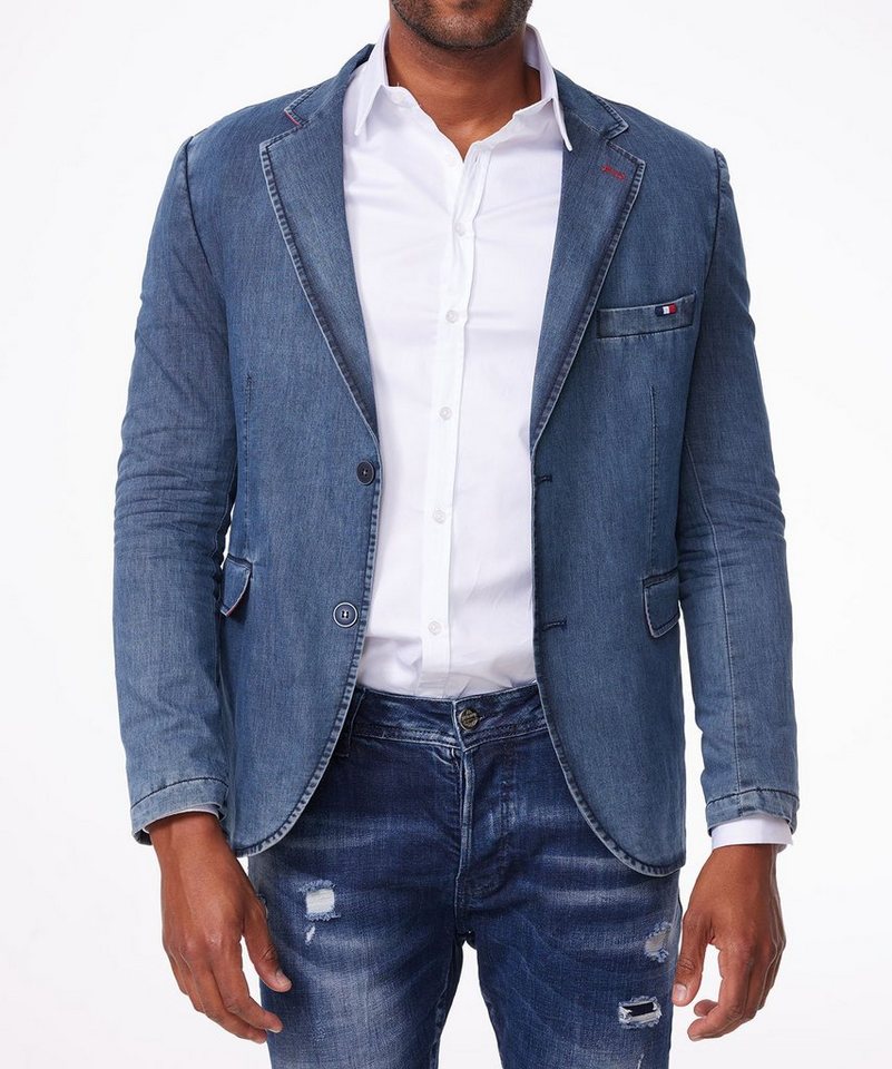 Denim House Jeansblazer Herren Slim Fit Denim Sakko Casual Freizeit Anzugsjacke Blau 60 von Denim House