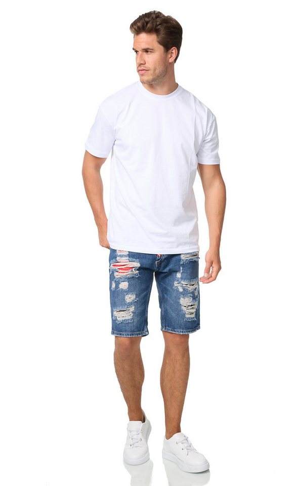 Denim House Jeansshorts Ausgefallene Destroyed Jeans Capri Herren Bermuda Blau 30 von Denim House