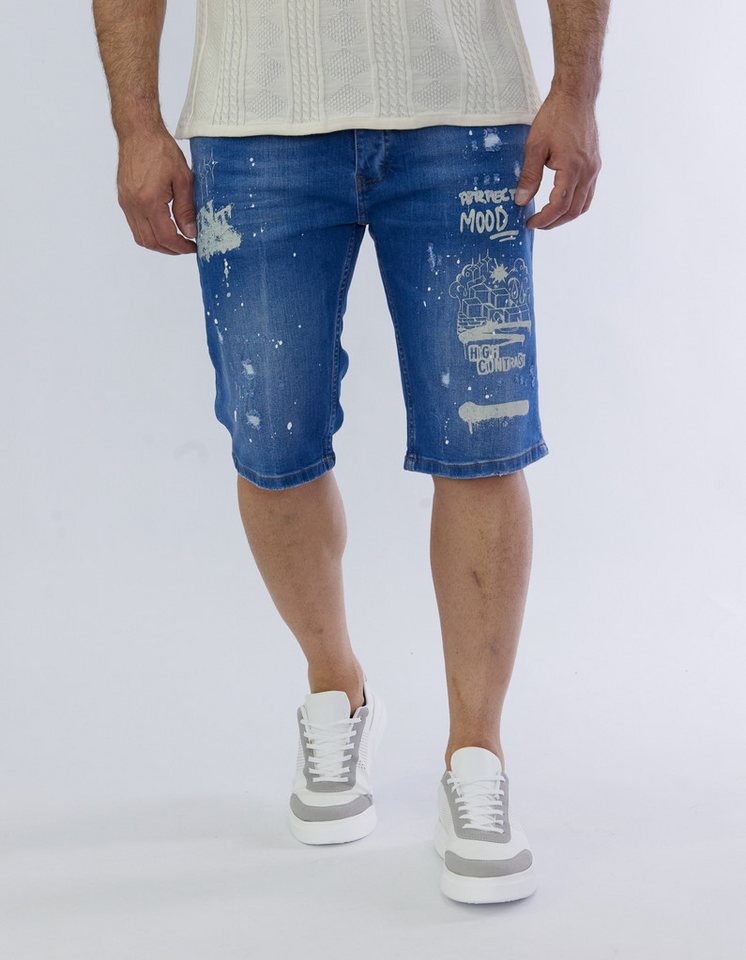 Denim House Jeansshorts Jeanscapri im mit heller Waschung und Coolem Print Hellblau 31 von Denim House
