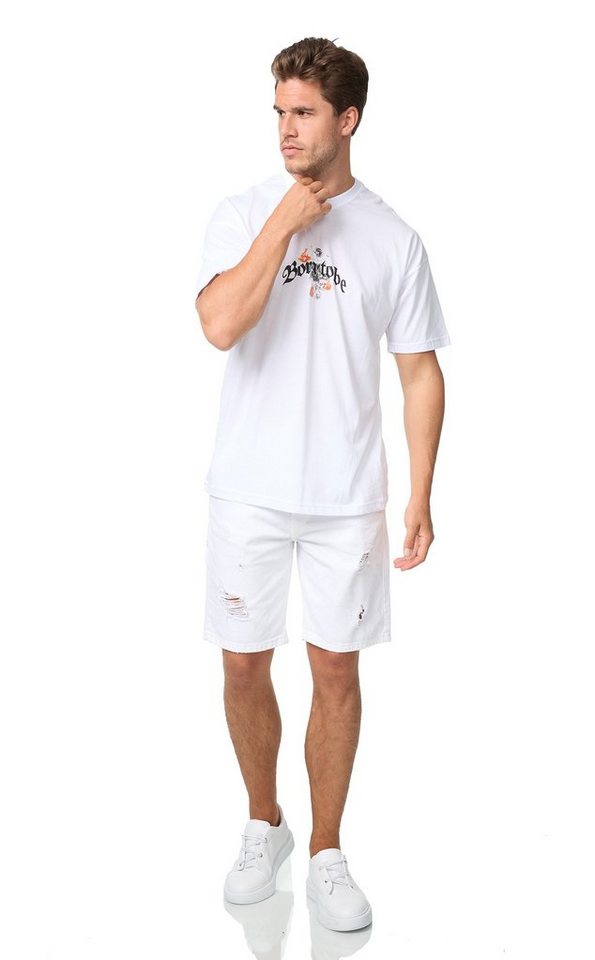 Denim House T-Shirt Herren Oversize-T-Shirt "BORN TO BE" mit Backprint Weiß S von Denim House