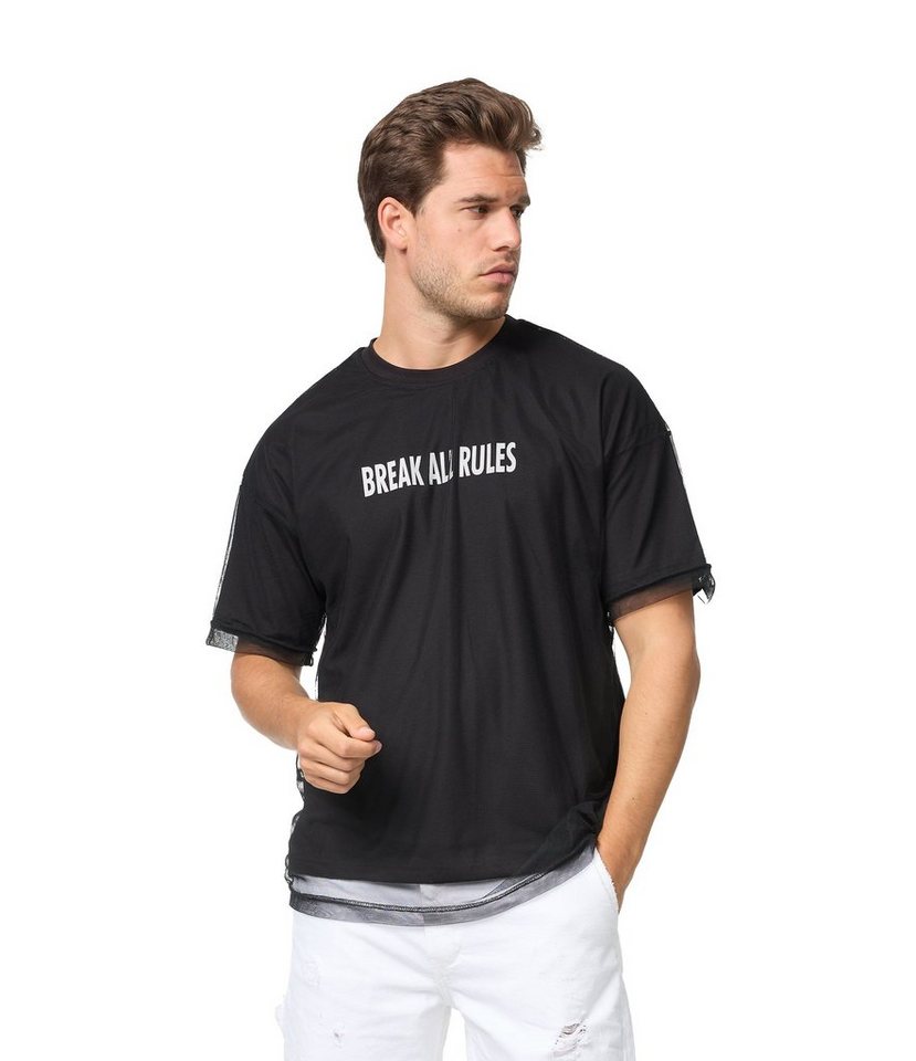 Denim House T-Shirt Herren Oversize T-Shirt mit Print und Netz-Übershirt von Denim House