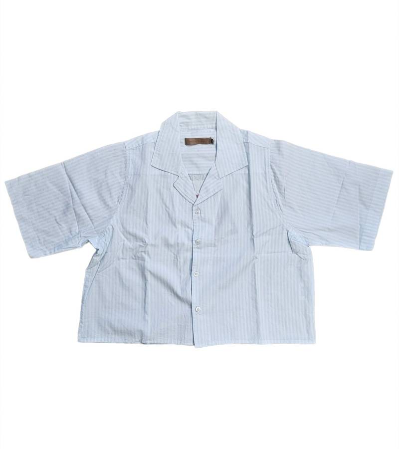 Denim Project Damen Crop-Bluse Baumwoll-Shirt gestreifte Alltags-Bluse DPW10023-016 W073 Weiß/Hellblau von Denim Project