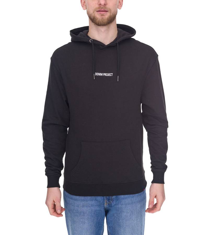 Denim Project Globe Drop Herren Kapuzen-Pullover Hoodie mit Kängurutasche Baumwoll-Pullover DP005 001 Schwarz von Denim Project