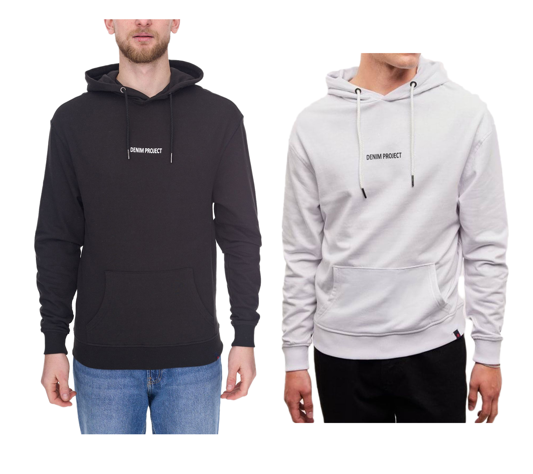 Denim Project Globe Drop Herren Kapuzen-Pullover Hoodie mit Kängurutasche Baumwoll-Pullover DP005 in Schwarz oder Grau von Denim Project