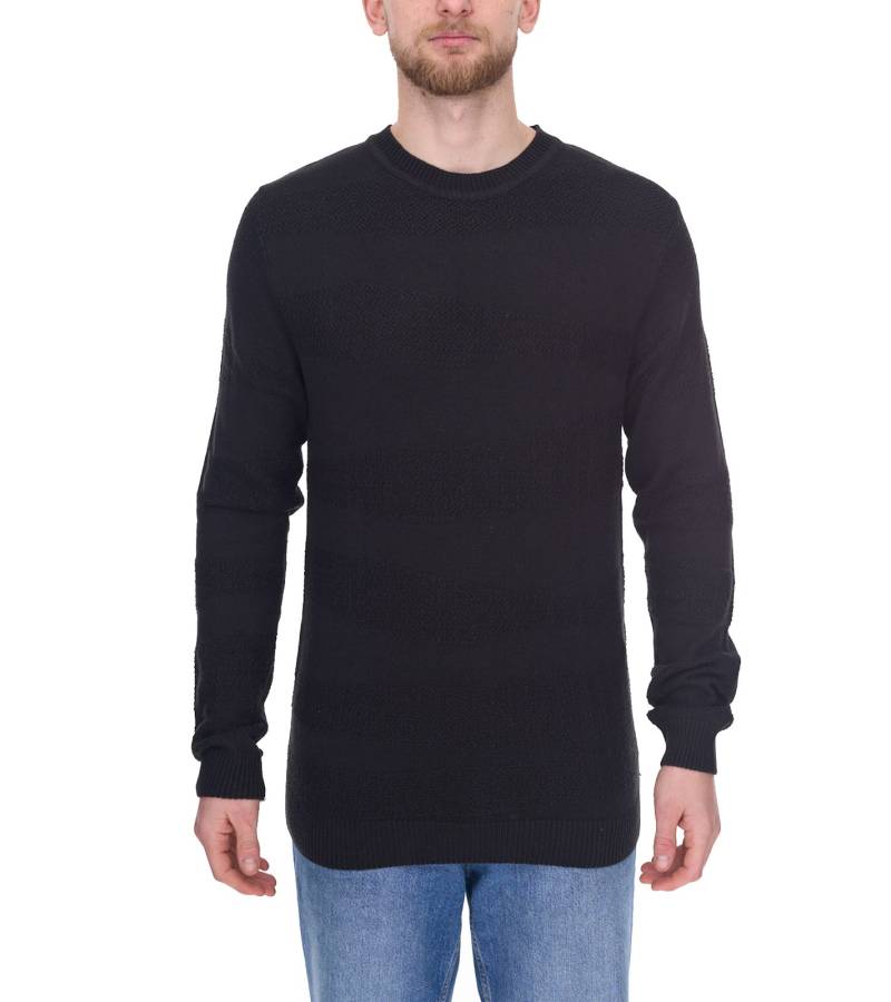 Denim Project Herren Strick-Pullover mit dezenter Musterung Baumwoll-Pullover Winter-Pullover Langarm-Shirt DP-10023-073 001 Schwarz von Denim Project