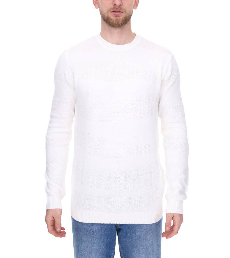 Denim Project Herren Strick-Pullover mit dezenter Musterung Baumwoll-Pullover Winter-Pullover Langarm-Shirt DP-10023-073 590 Weiß von Denim Project