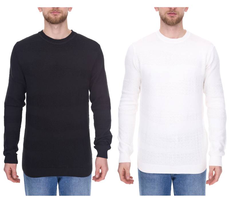 Denim Project Herren Strick-Pullover mit dezenter Musterung Baumwoll-Pullover Winter-Pullover Langarm-Shirt DP-10023-073 Weiß oder Schwarz von Denim Project