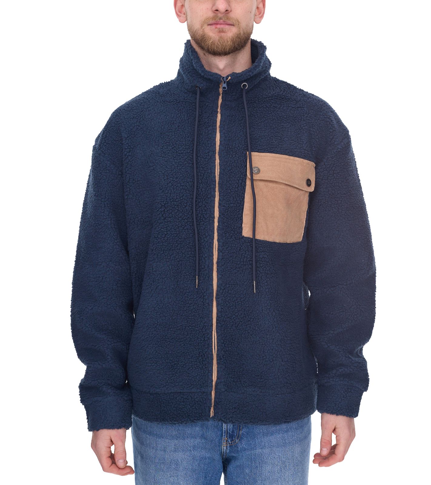 Denim Project Herren stylische Teddy-Jacke Fleece-Jacke mit Stehkragen Herbst-Jacke DP-10023-082 574 Dunkelblau/Braun Denim Project Herren stylische Teddy-Jacke Fleece-Jacke mit Stehkragen Herbst-Jacke DP-10023-082 574 Dunkelblau/Braun von Denim Project