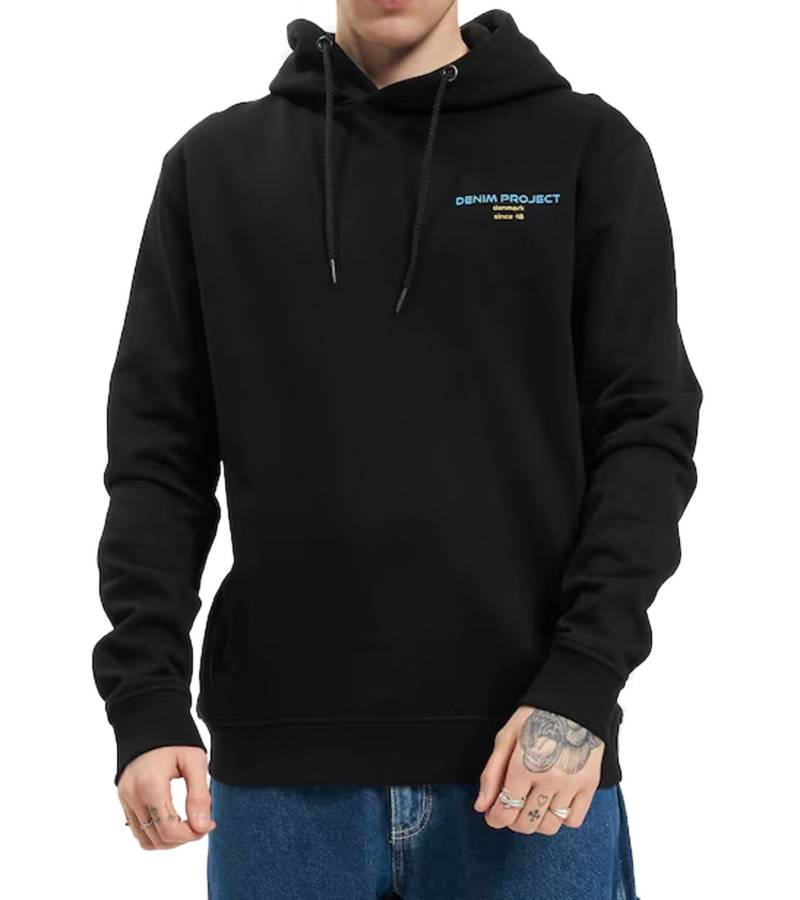 Denim Project Logo Color Herren Kapuzen-Pullover Hoodie mit Kängurutasche Baumwoll-Pullover DP-10023-026 001 Schwarz von Denim Project
