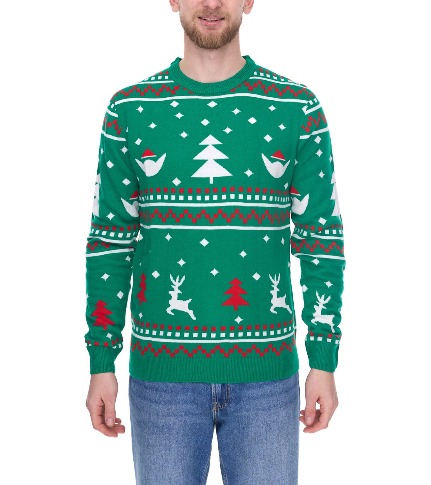 Denim Project X-mas Herren Strick-Pullover mit weihnachtlichem Allover-Print Winter-Pullover Langarm-Shirt DP004 502 Grün/Weiß/Rot Denim Project X-mas Herren Strick-Pullover mit weihnachtlichem Allover-Print Winter-Pullover Langarm-Shirt DP004 502 Grün/Weiß/Rot von Denim Project