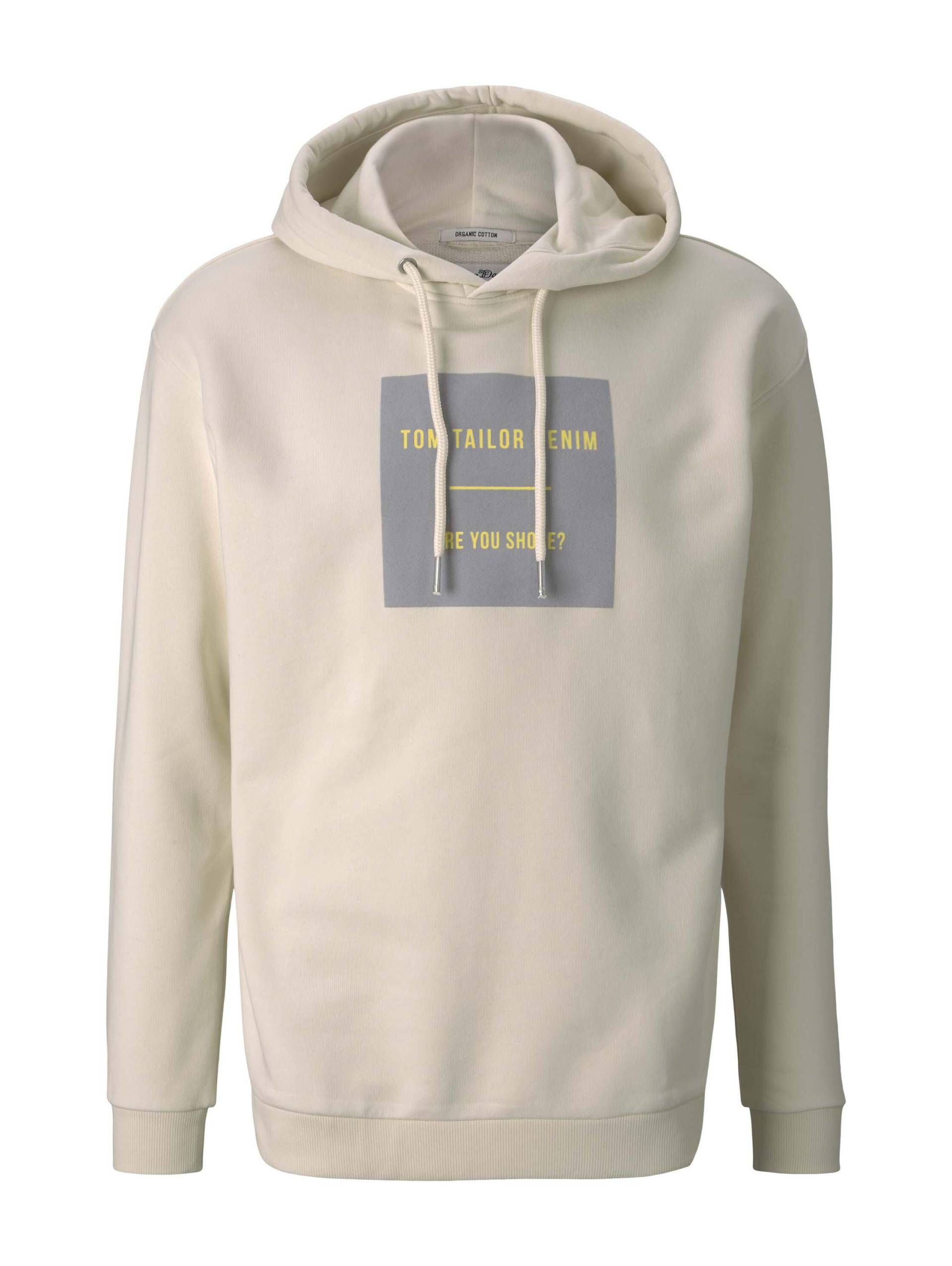 Denim Tom Tailor - * Hoodie mit Bio-Baumwolle * mit Print auf der Front * mit Rippbündchen * langärmlig mit Kapuze * ... Beige - Gr. - L von Denim Tom Tailor