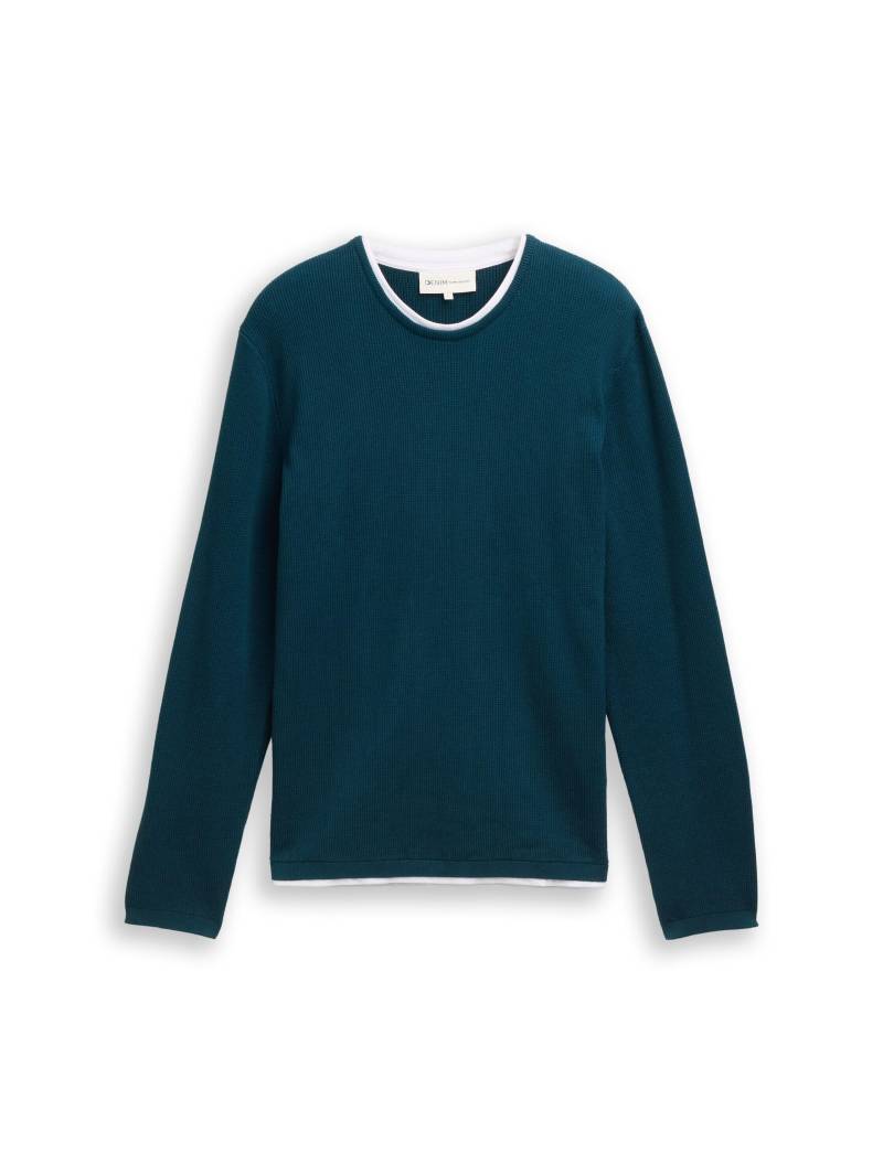Denim Tom Tailor - 2-in-1 Strickpullover aus Baumwolle deep pond green - Gr. - L von Denim Tom Tailor