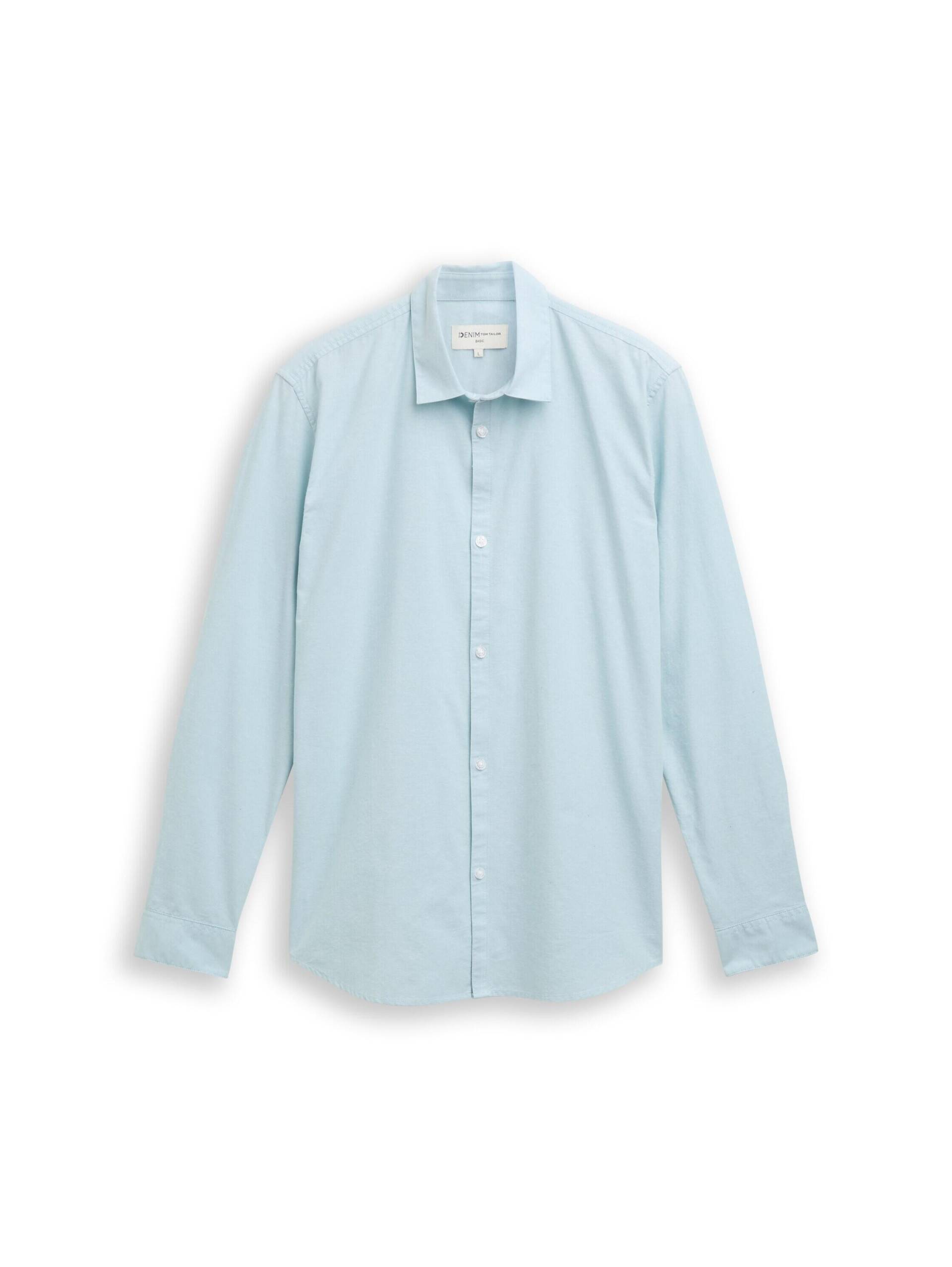 Denim Tom Tailor - Basic Fit Hemd aus Baumwolle mint white chambray - Gr. - S von Denim Tom Tailor