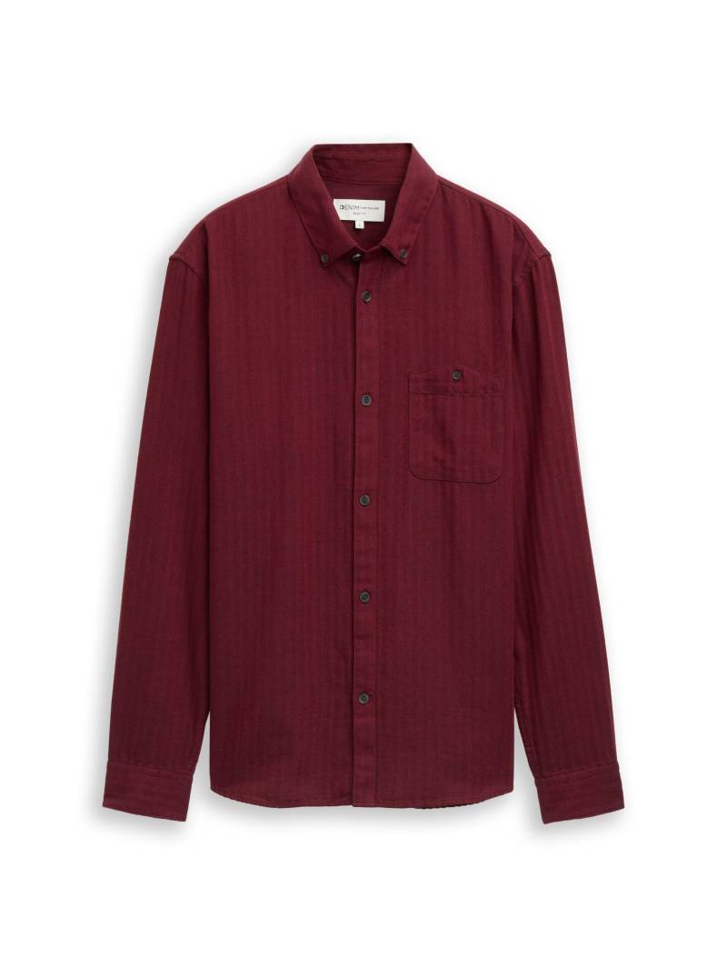 Denim Tom Tailor - Basic Fit Hemd mit Brusttasche black red herringbone - Gr. - XL von Denim Tom Tailor