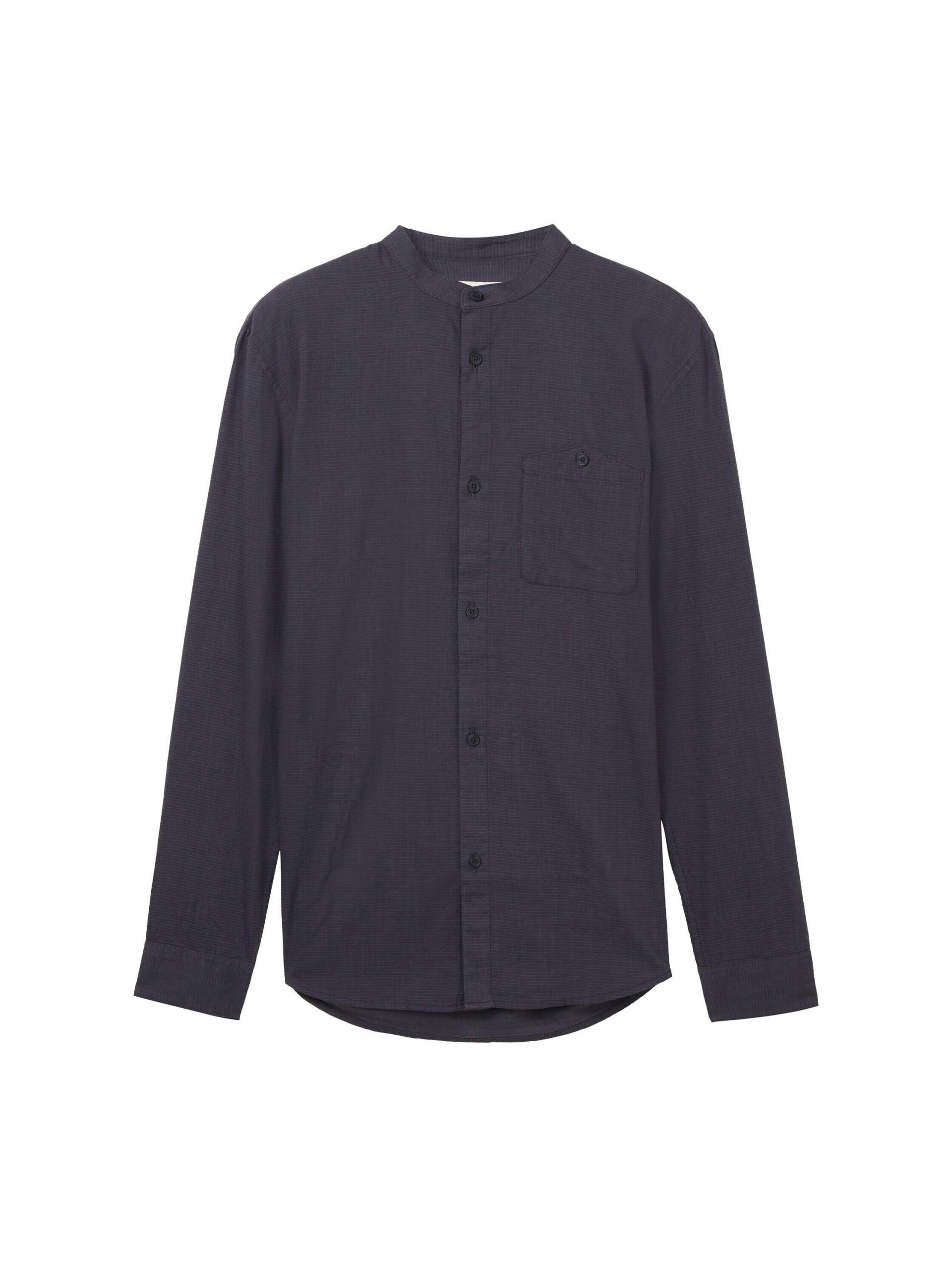 Denim Tom Tailor - Basic Fit Hemd mit Stehkragen navy herringbone structure - Gr. - L von Denim Tom Tailor