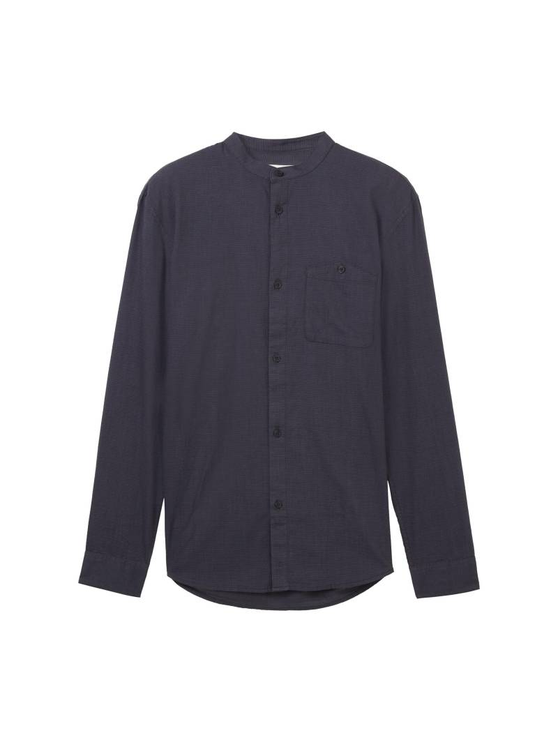 Denim Tom Tailor - Basic Fit Hemd mit Stehkragen navy herringbone structure - Gr. - M von Denim Tom Tailor