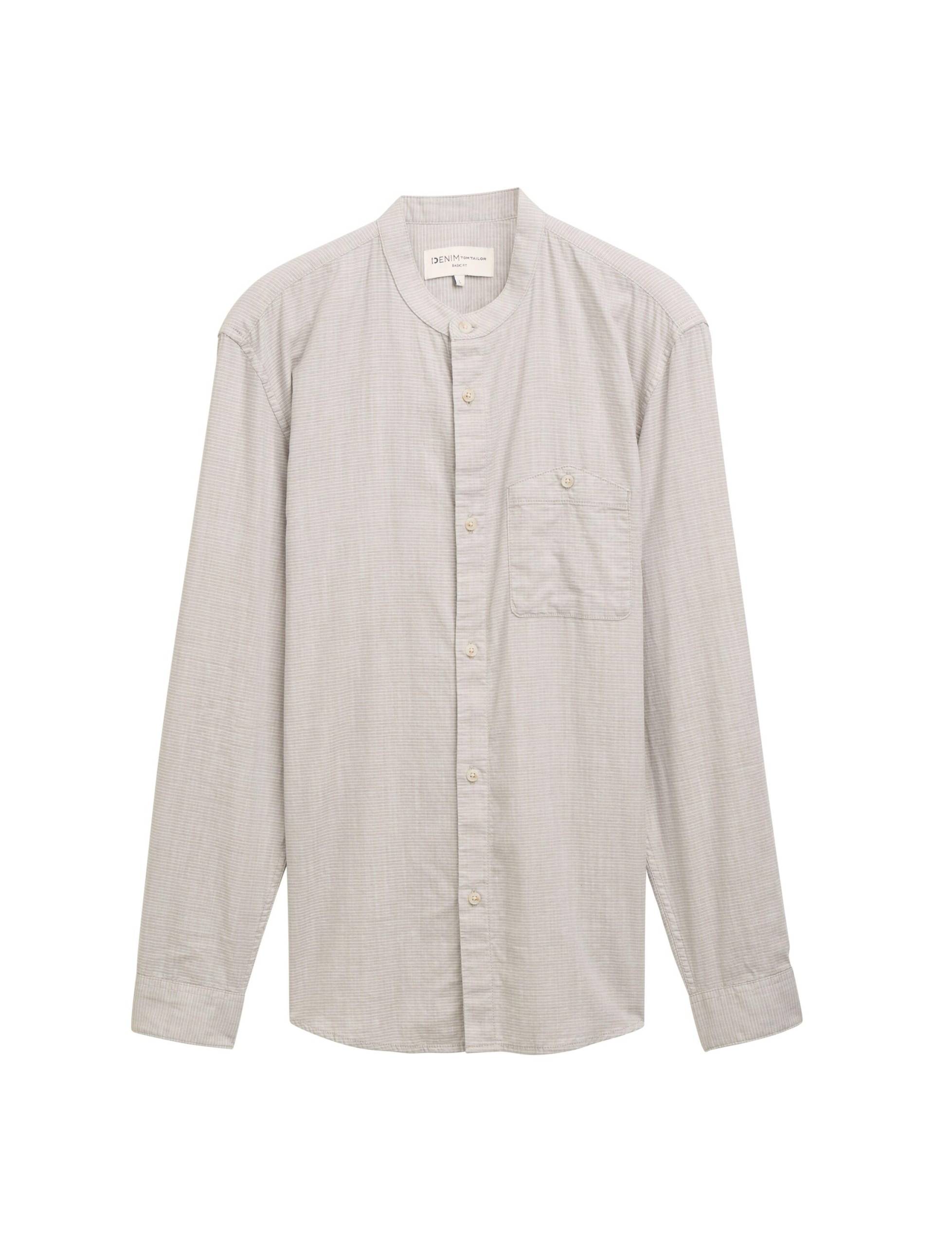 Denim Tom Tailor - Basic Fit Hemd mit Stehkragen tree green grid design - Gr. - S von Denim Tom Tailor