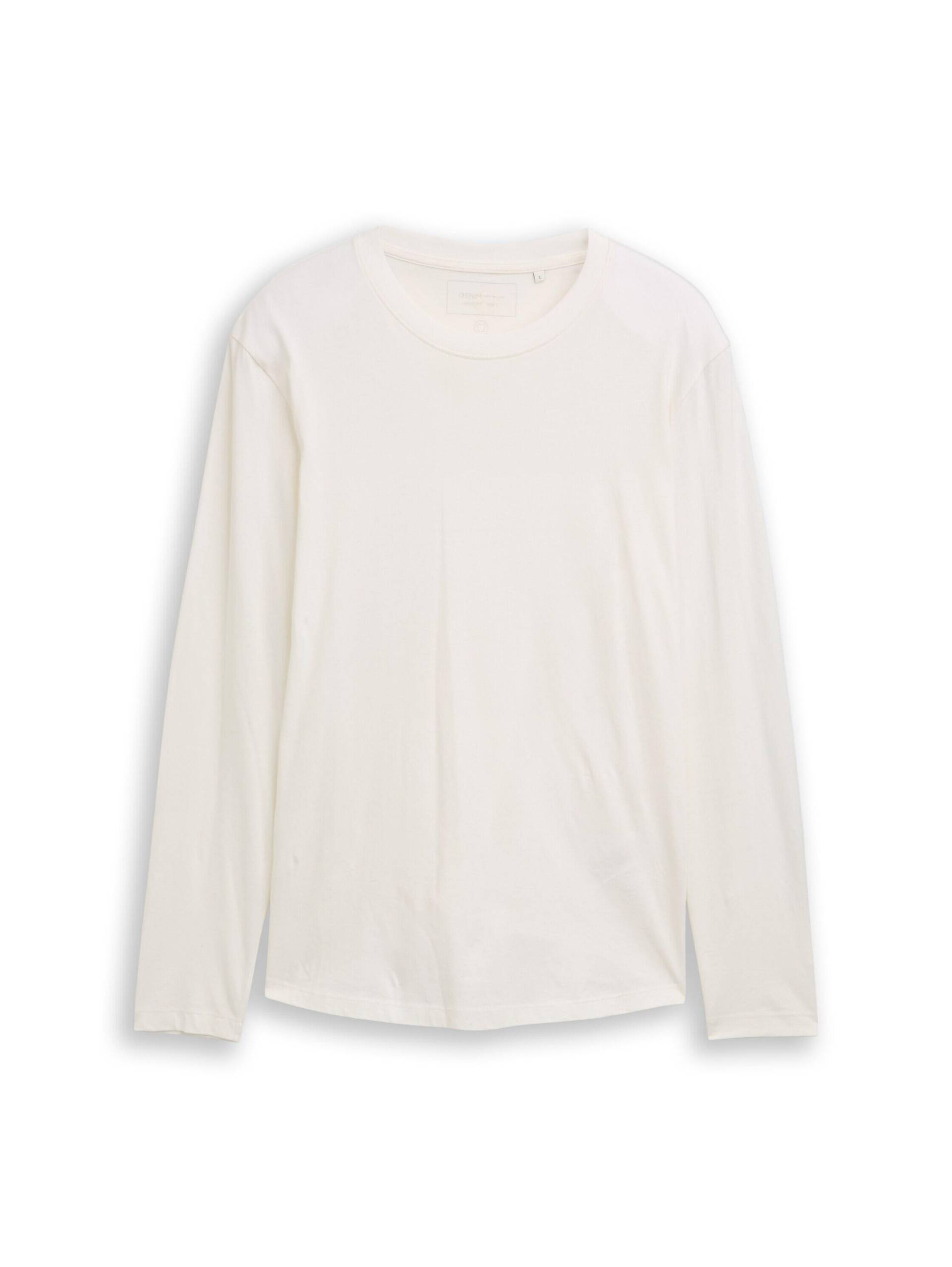 Denim Tom Tailor - Basic Langarmshirt aus Baumwolle wool white - Gr. - S von Denim Tom Tailor