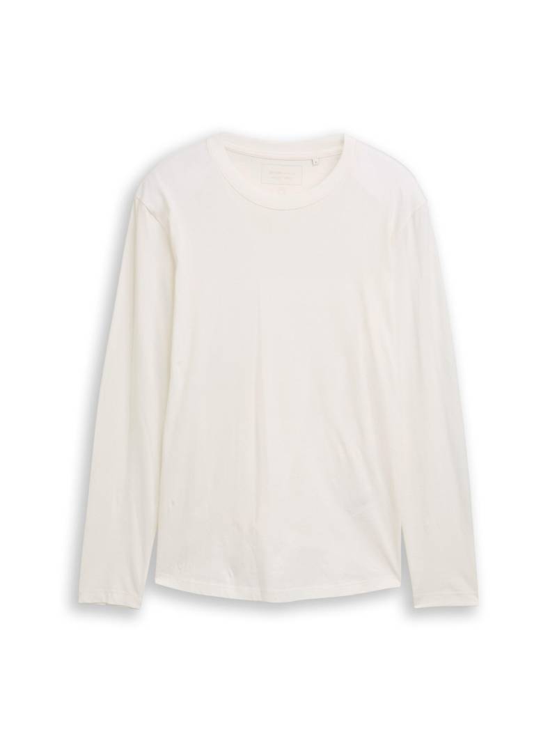 Denim Tom Tailor - Basic Langarmshirt aus Baumwolle wool white - Gr. - S von Denim Tom Tailor