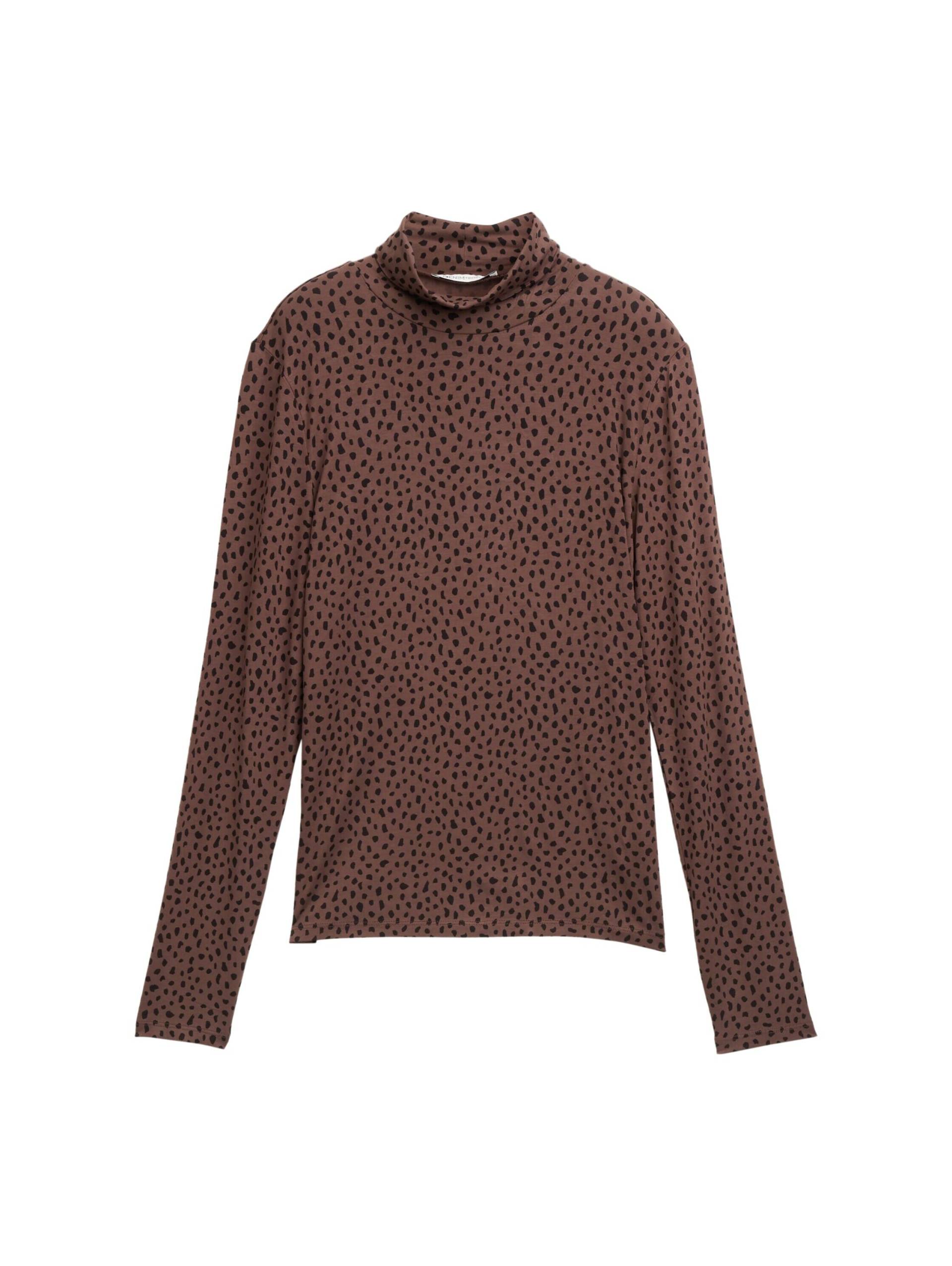 Denim Tom Tailor - Basic Rollkragenshirt brown black dotted print - Gr. - S von Denim Tom Tailor