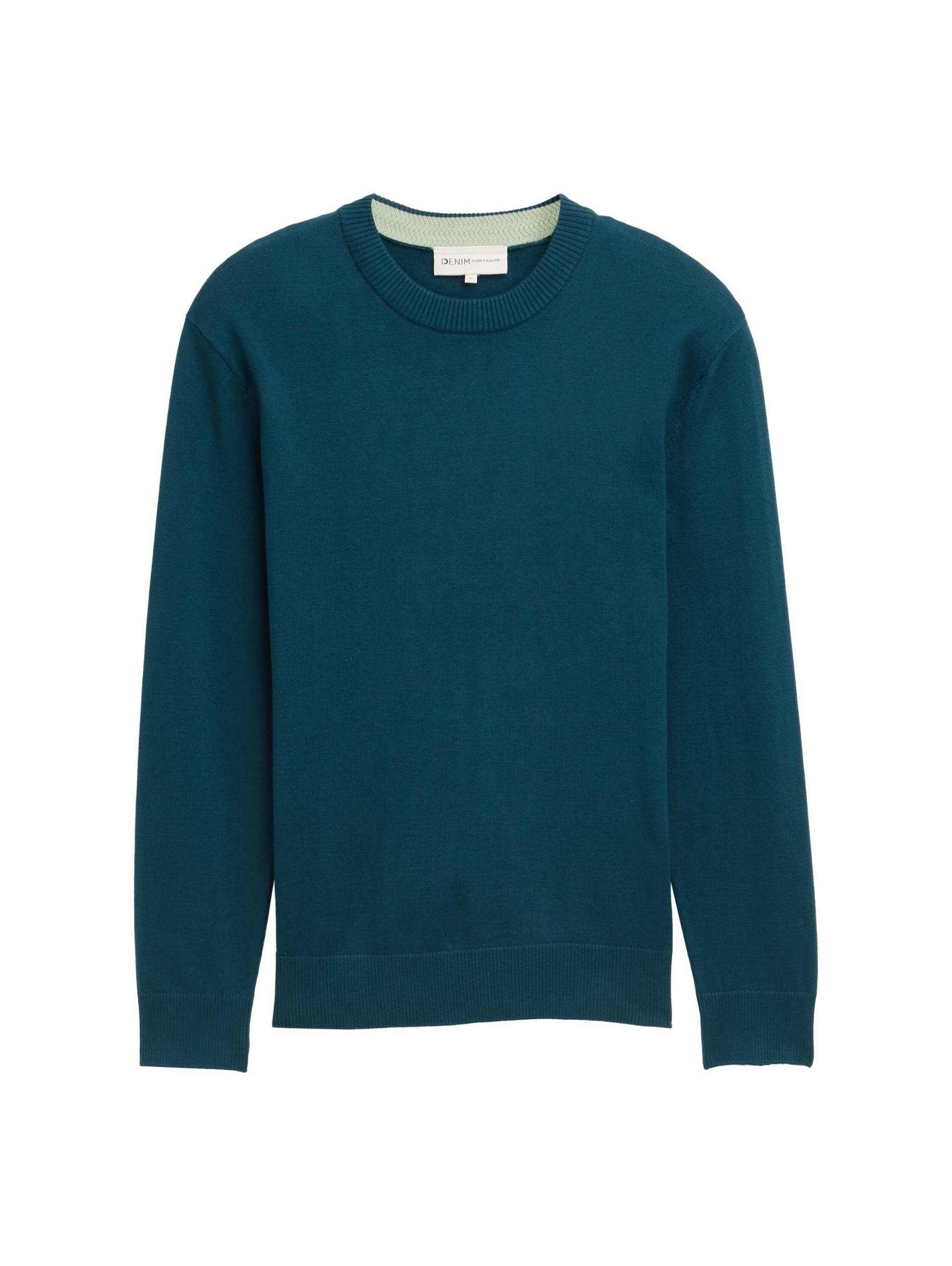 Denim Tom Tailor - Basic Strickpullover aus Baumwolle deep pond green - Gr. - S von Denim Tom Tailor