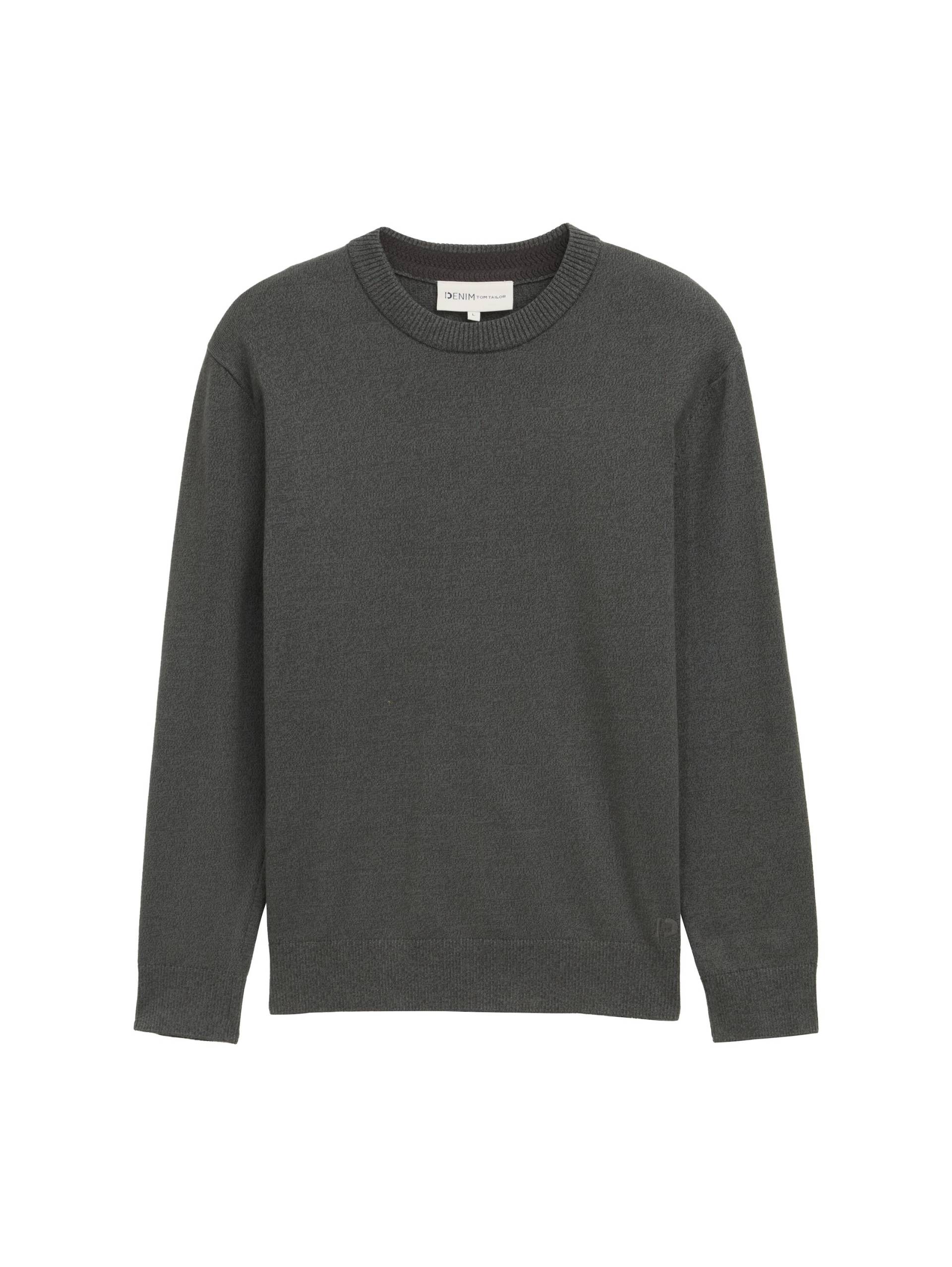 Denim Tom Tailor - Basic Strickpullover aus Baumwolle green grey mouline - Gr. - L von Denim Tom Tailor