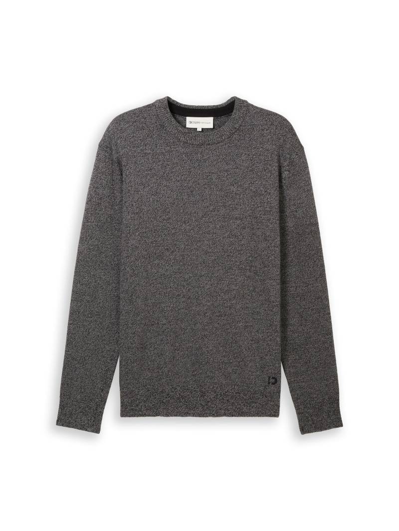 Denim Tom Tailor - Basic Strickpullover aus Baumwolle grey tonal mouline - Gr. - S von Denim Tom Tailor