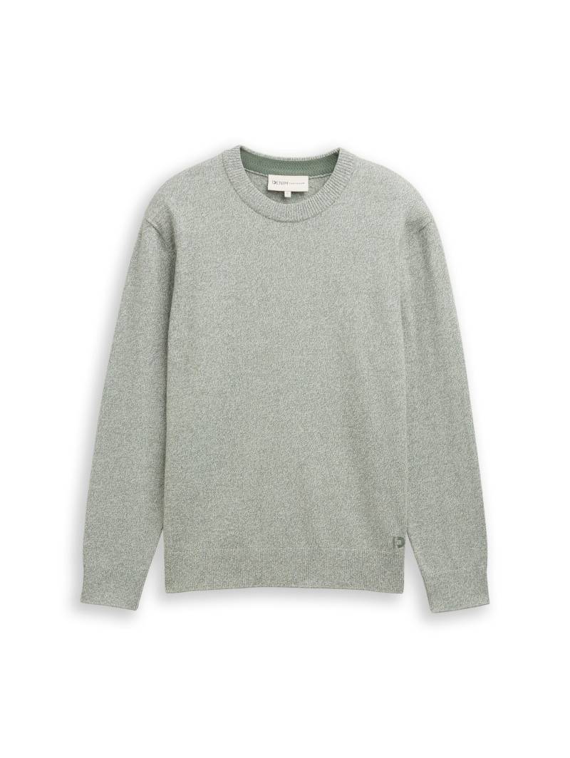 Denim Tom Tailor - Basic Strickpullover aus Baumwolle olive white mouline - Gr. - L von Denim Tom Tailor