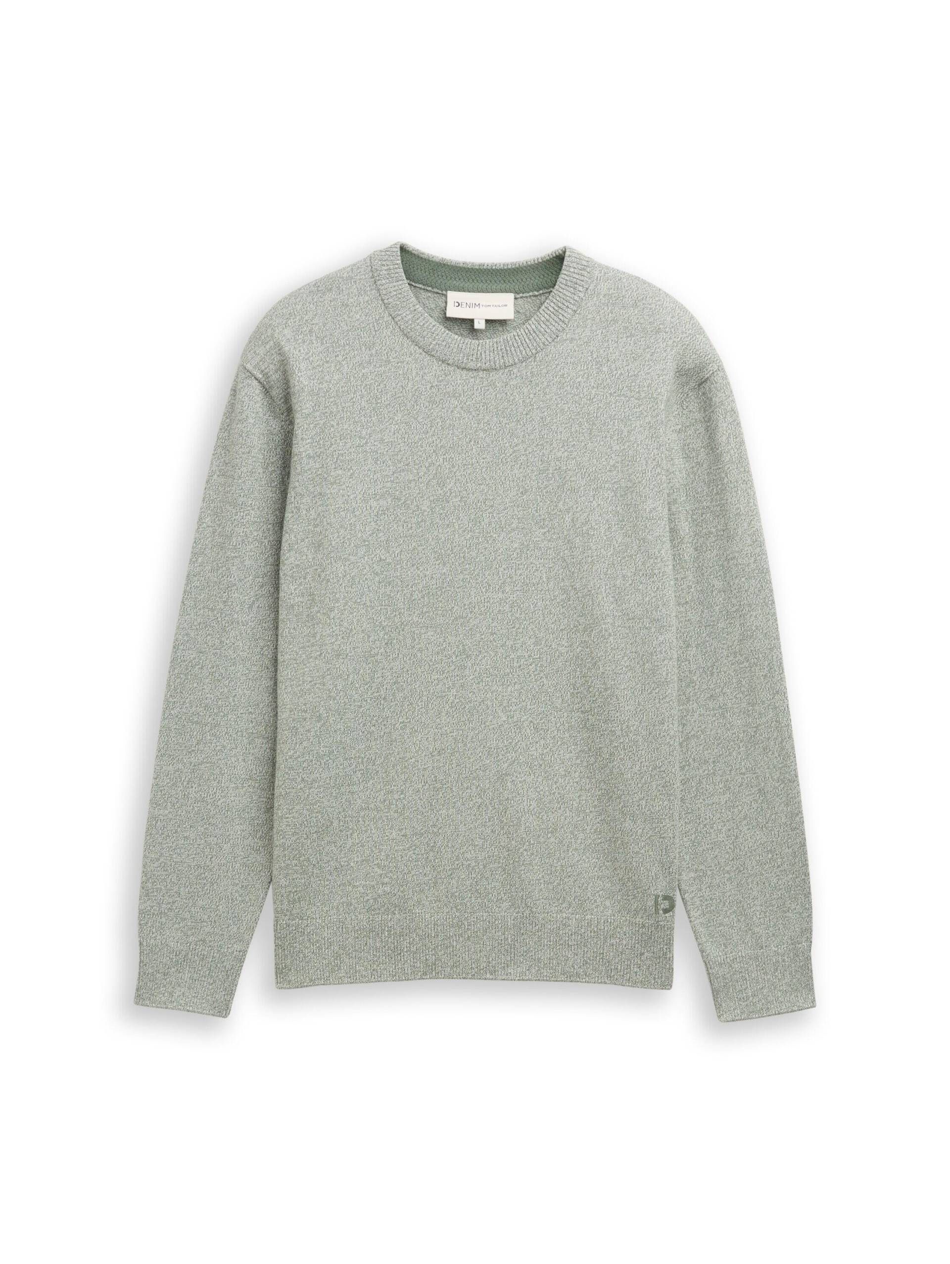 Denim Tom Tailor - Basic Strickpullover aus Baumwolle olive white mouline - Gr. - XXL von Denim Tom Tailor