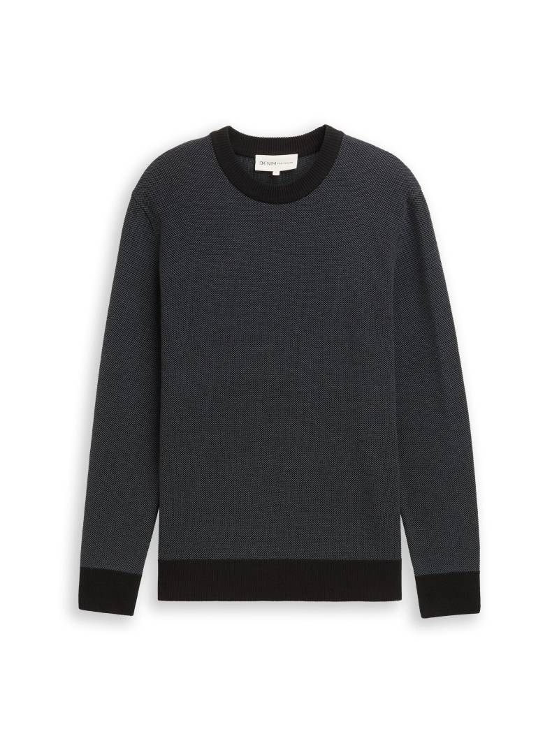 Denim Tom Tailor - Basic Strickpullover mit Rundhalsausschnitt black grey structure - Gr. - M von Denim Tom Tailor