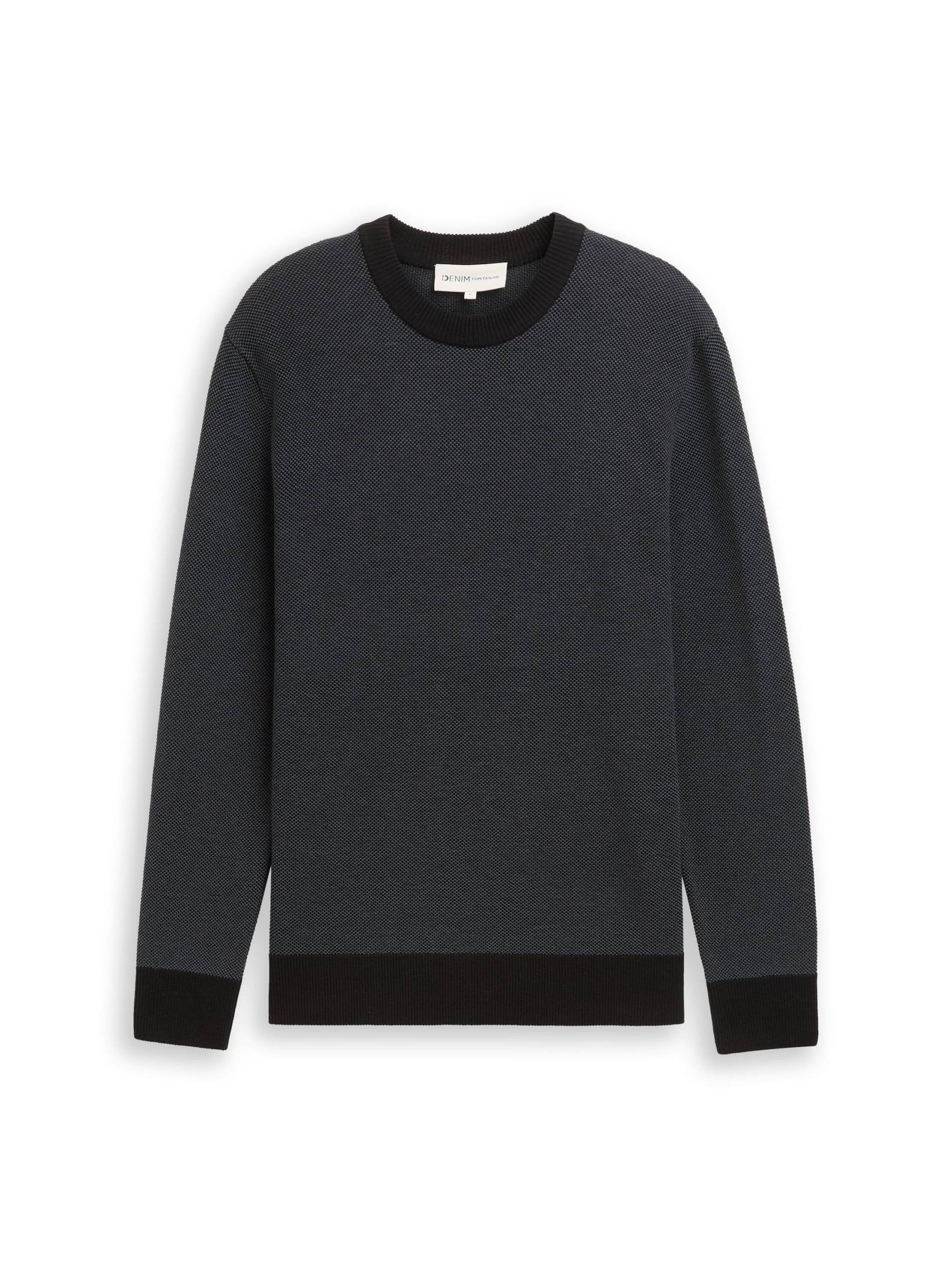 Denim Tom Tailor - Basic Strickpullover mit Rundhalsausschnitt black grey structure - Gr. - S von Denim Tom Tailor