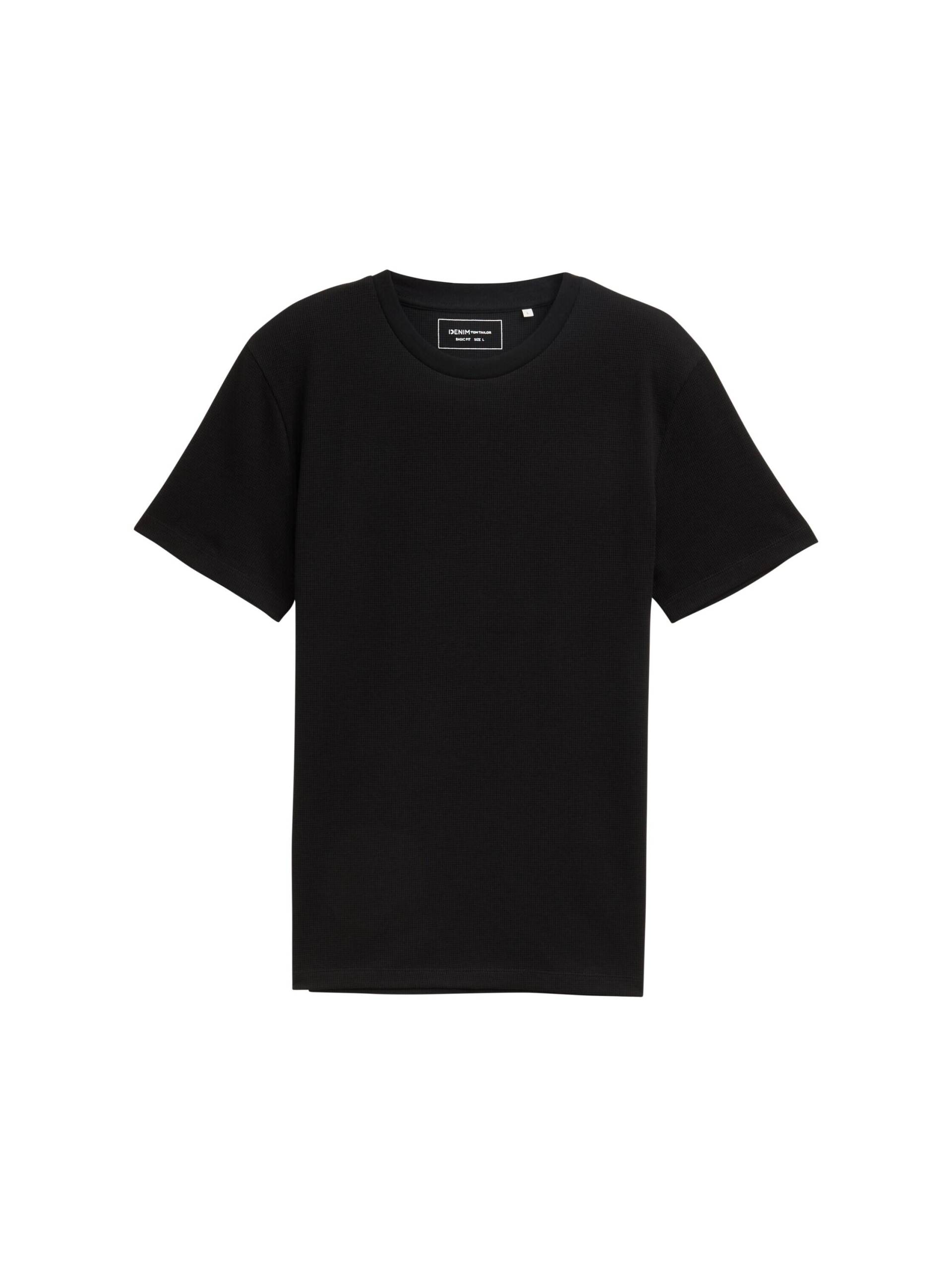 Denim Tom Tailor - Basic T-Shirt in Waffelstruktur black - Gr. - L von Denim Tom Tailor
