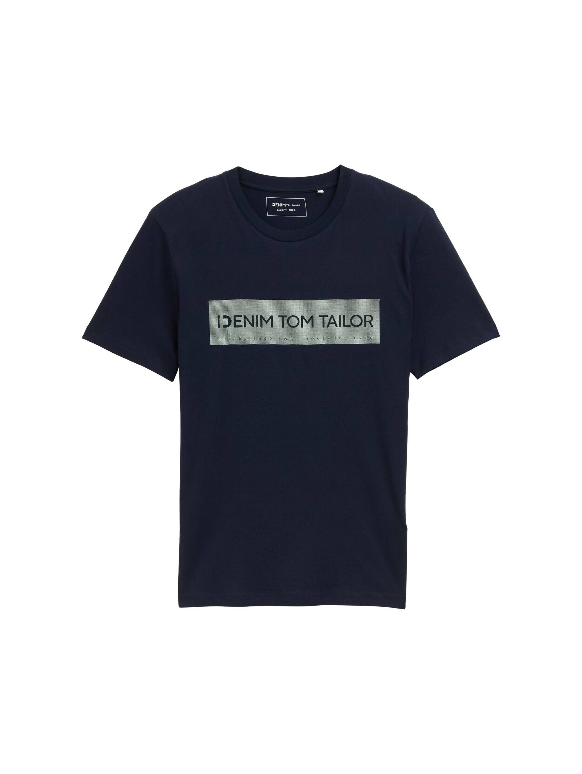 Denim Tom Tailor - Basic T-Shirt mit Logo-Print - Gr. - L von Denim Tom Tailor