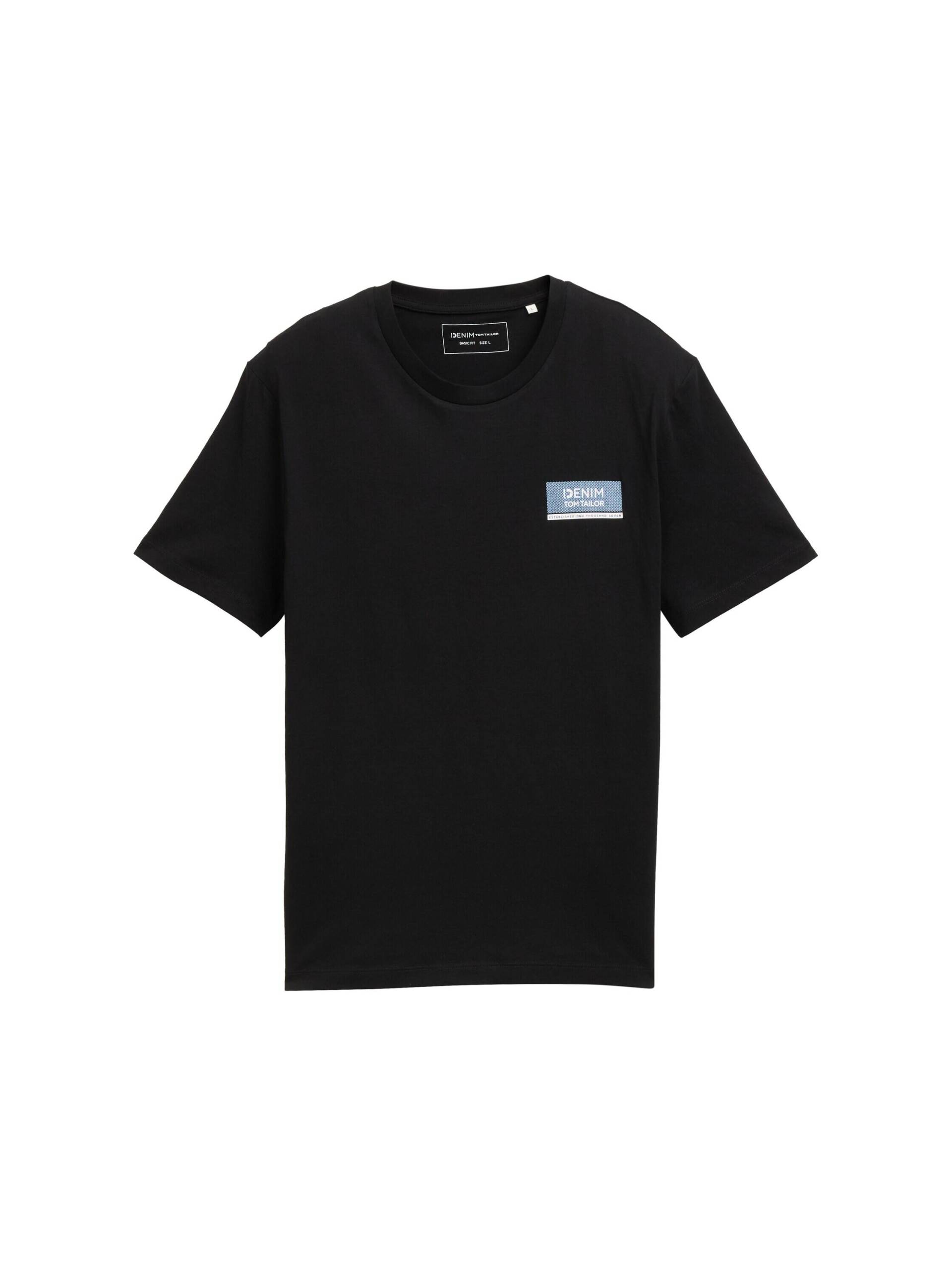 Denim Tom Tailor - Basic T-Shirt mit Logo-Print almost black - Gr. - S von Denim Tom Tailor