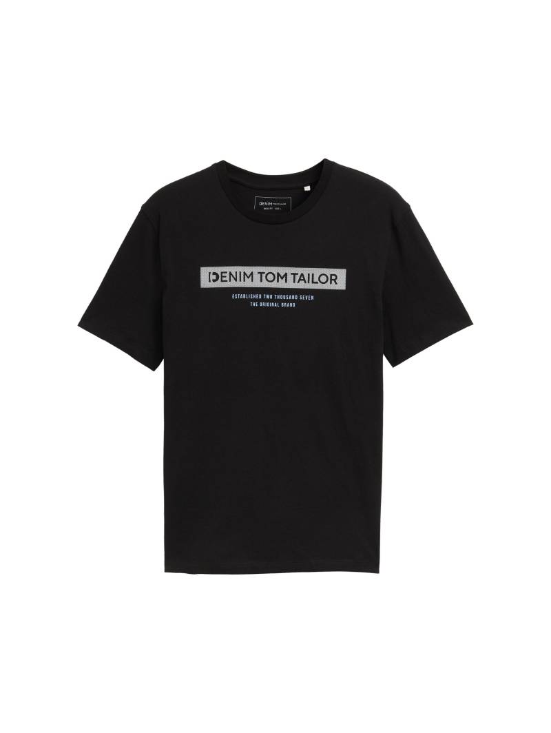 Denim Tom Tailor - Basic T-Shirt mit Logo-Print deep black - Gr. - M von Denim Tom Tailor