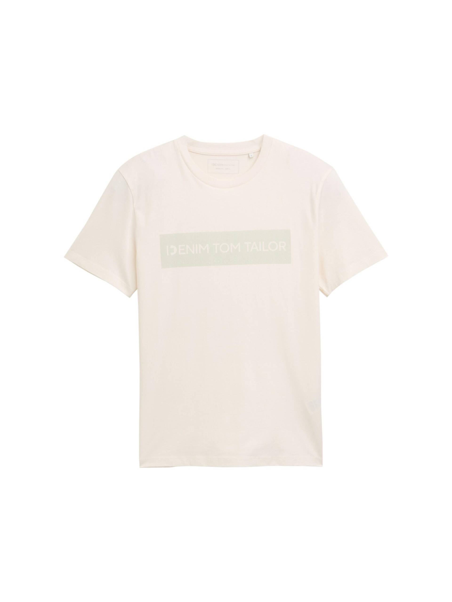 Denim Tom Tailor - Basic T-Shirt mit Logo-Print gardenia white - Gr. - M von Denim Tom Tailor