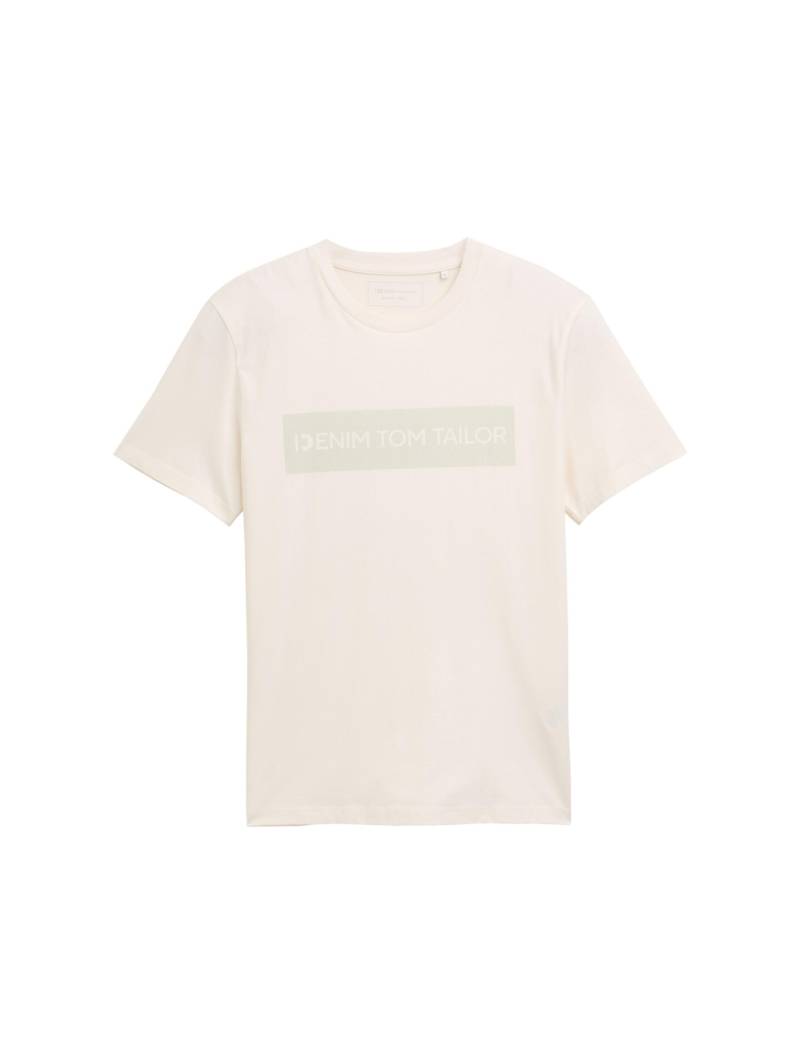 Denim Tom Tailor - Basic T-Shirt mit Logo-Print gardenia white - Gr. - XXL von Denim Tom Tailor