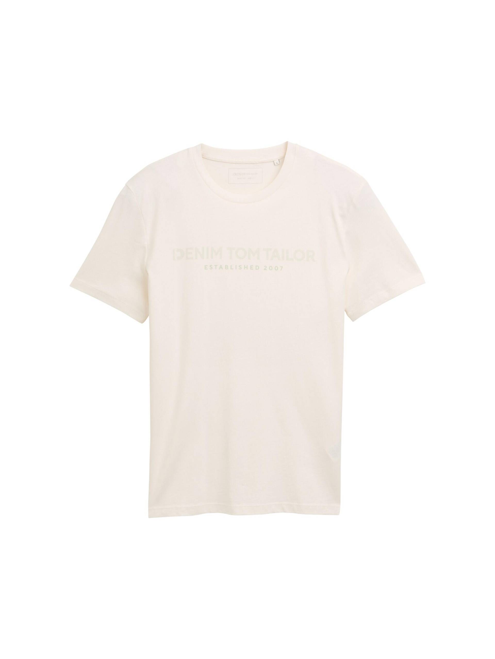 Denim Tom Tailor - Basic T-Shirt mit Logo-Print macaroon cream - Gr. - L von Denim Tom Tailor