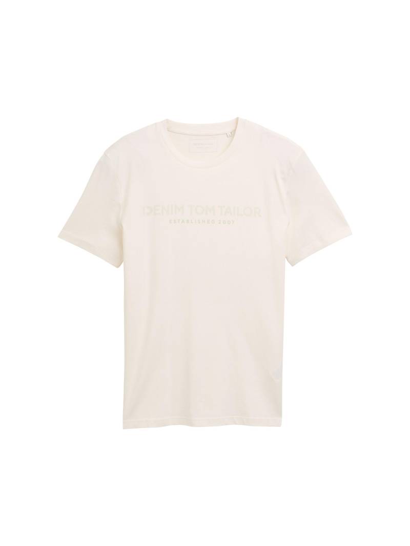 Denim Tom Tailor - Basic T-Shirt mit Logo-Print macaroon cream - Gr. - M von Denim Tom Tailor