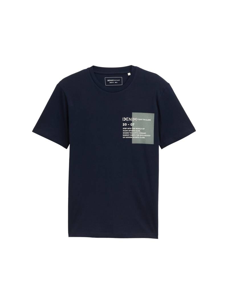 Denim Tom Tailor - Basic T-Shirt mit Logo-Print midnight navy blue - Gr. - S von Denim Tom Tailor
