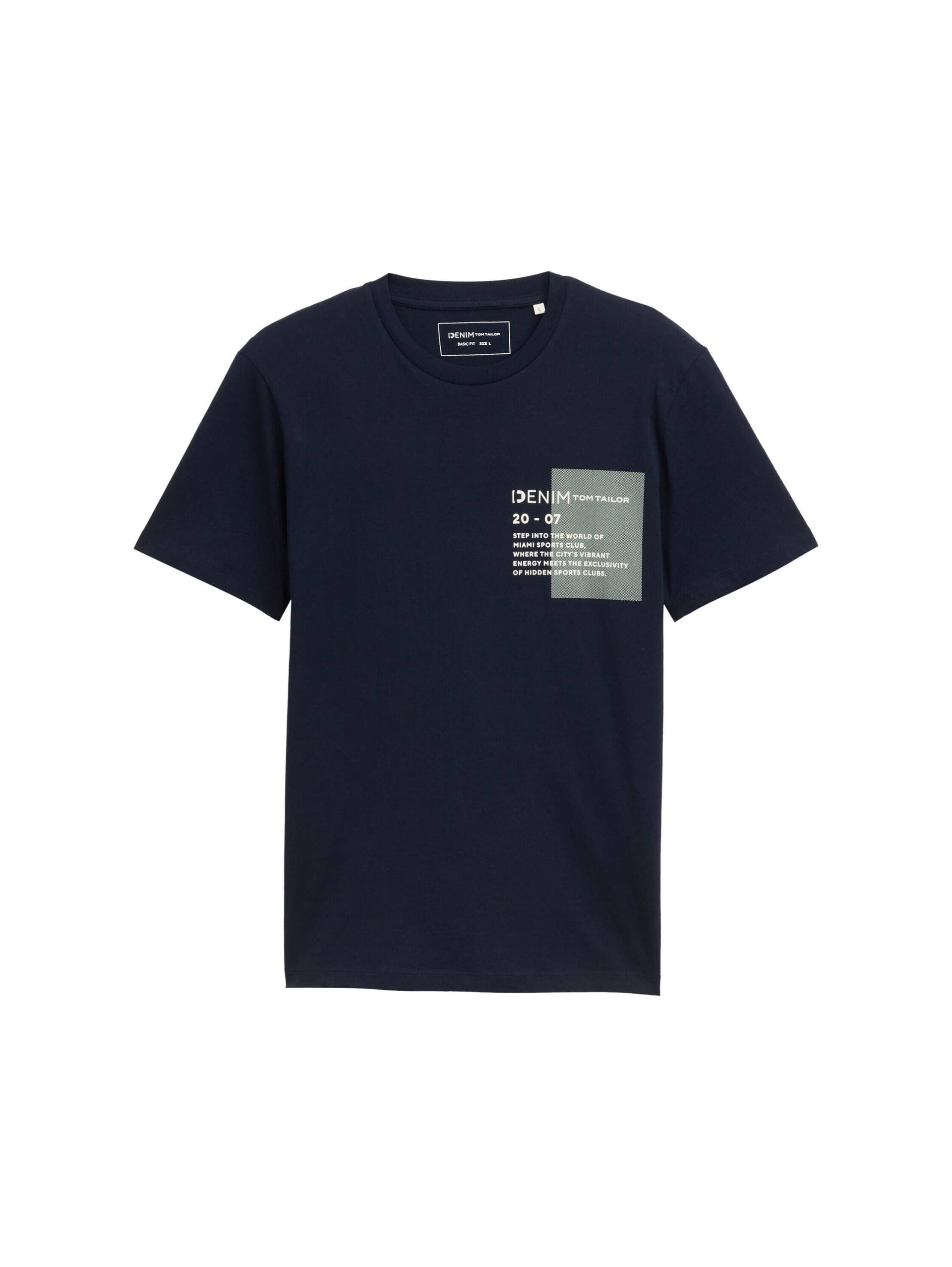 Denim Tom Tailor - Basic T-Shirt mit Logo-Print midnight navy blue - Gr. - XXL von Denim Tom Tailor