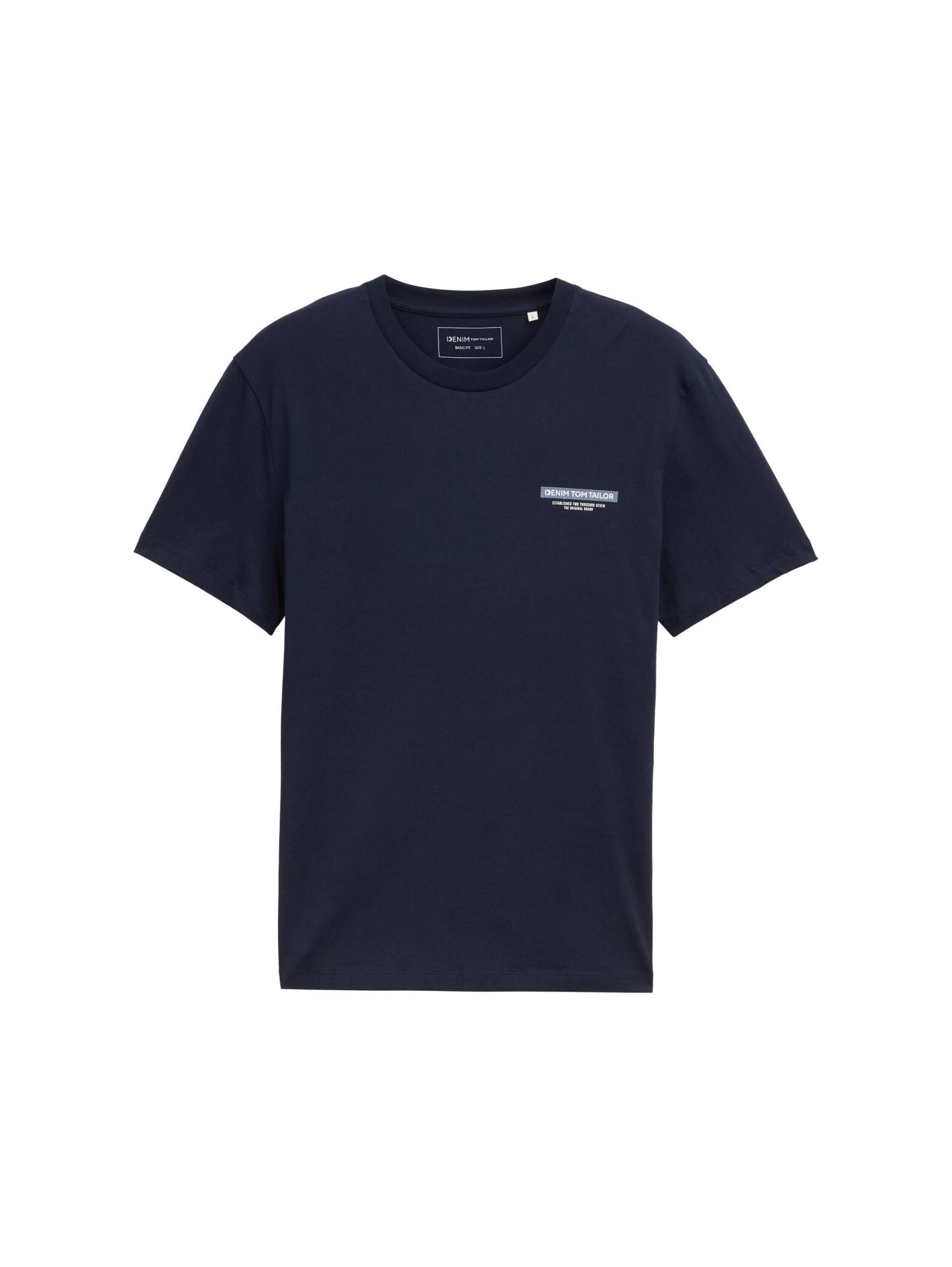 Denim Tom Tailor - Basic T-Shirt mit Logo-Print nautical navy - Gr. - L von Denim Tom Tailor