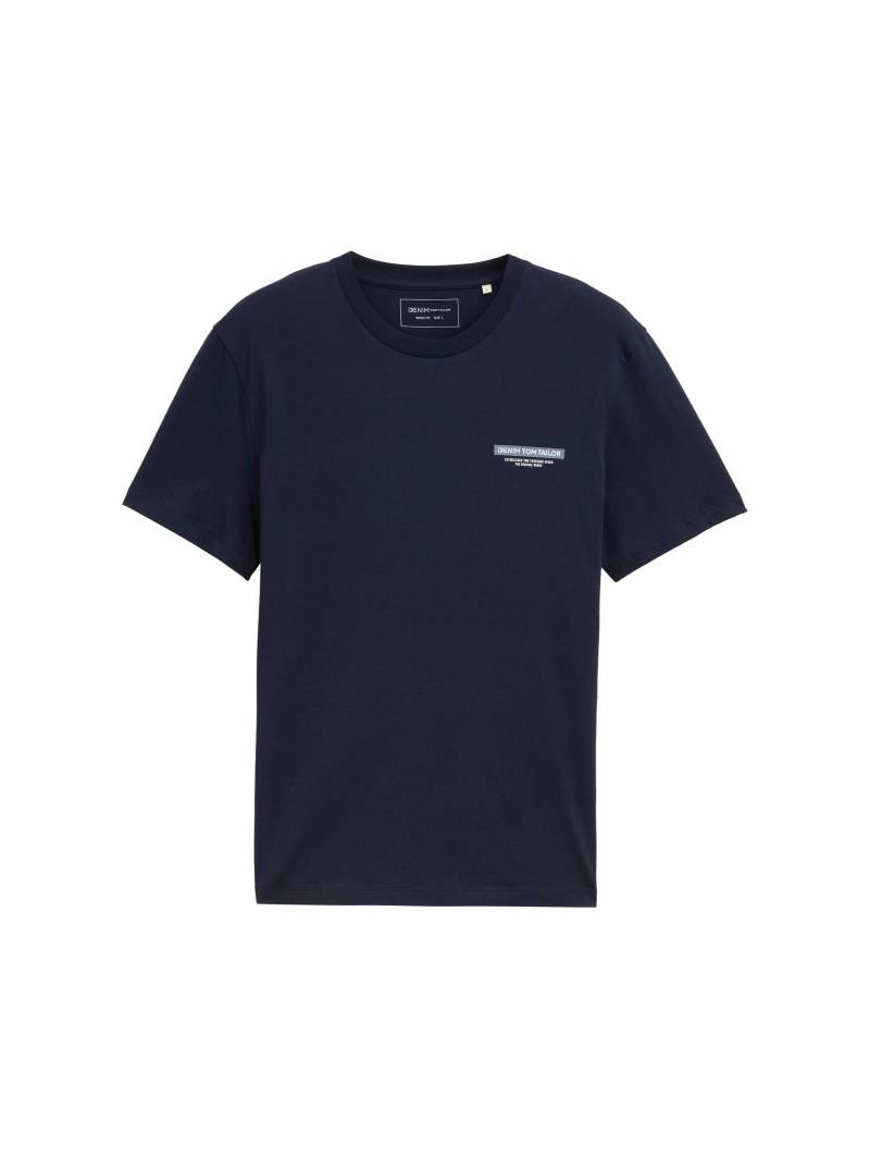 Denim Tom Tailor - Basic T-Shirt mit Logo-Print nautical navy - Gr. - L von Denim Tom Tailor
