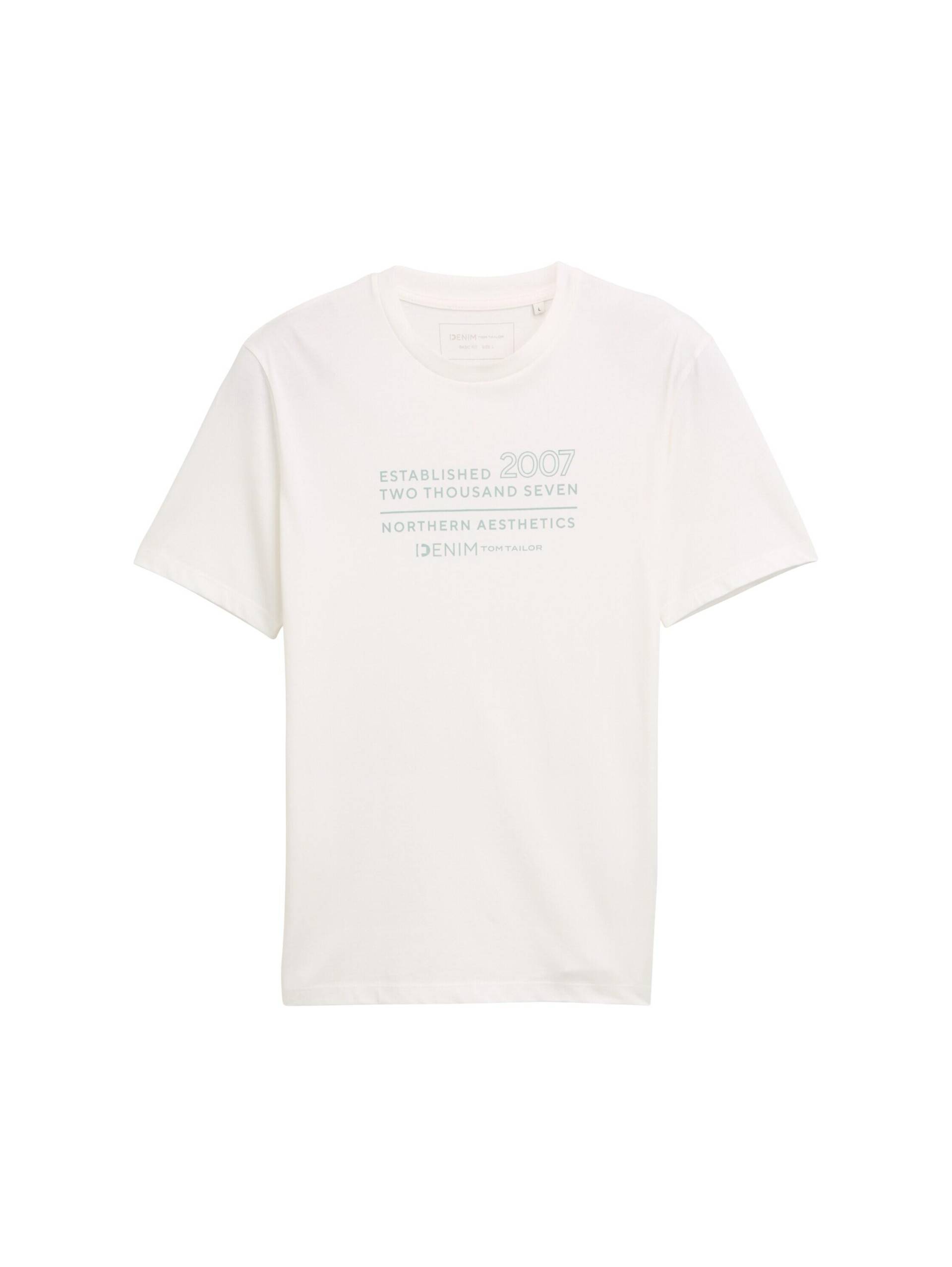 Denim Tom Tailor - Basic T-Shirt mit Logo-Print off white - Gr. - L von Denim Tom Tailor