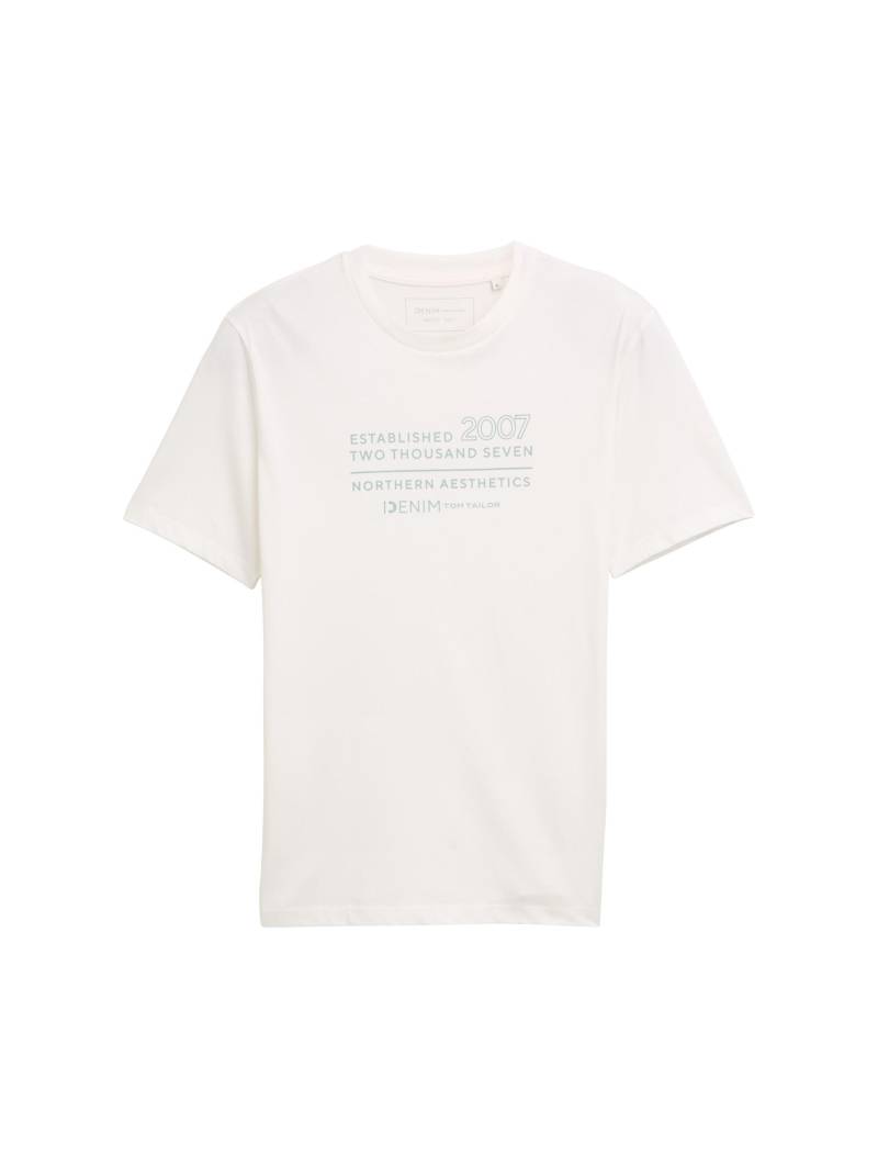 Denim Tom Tailor - Basic T-Shirt mit Logo-Print off white - Gr. - L von Denim Tom Tailor