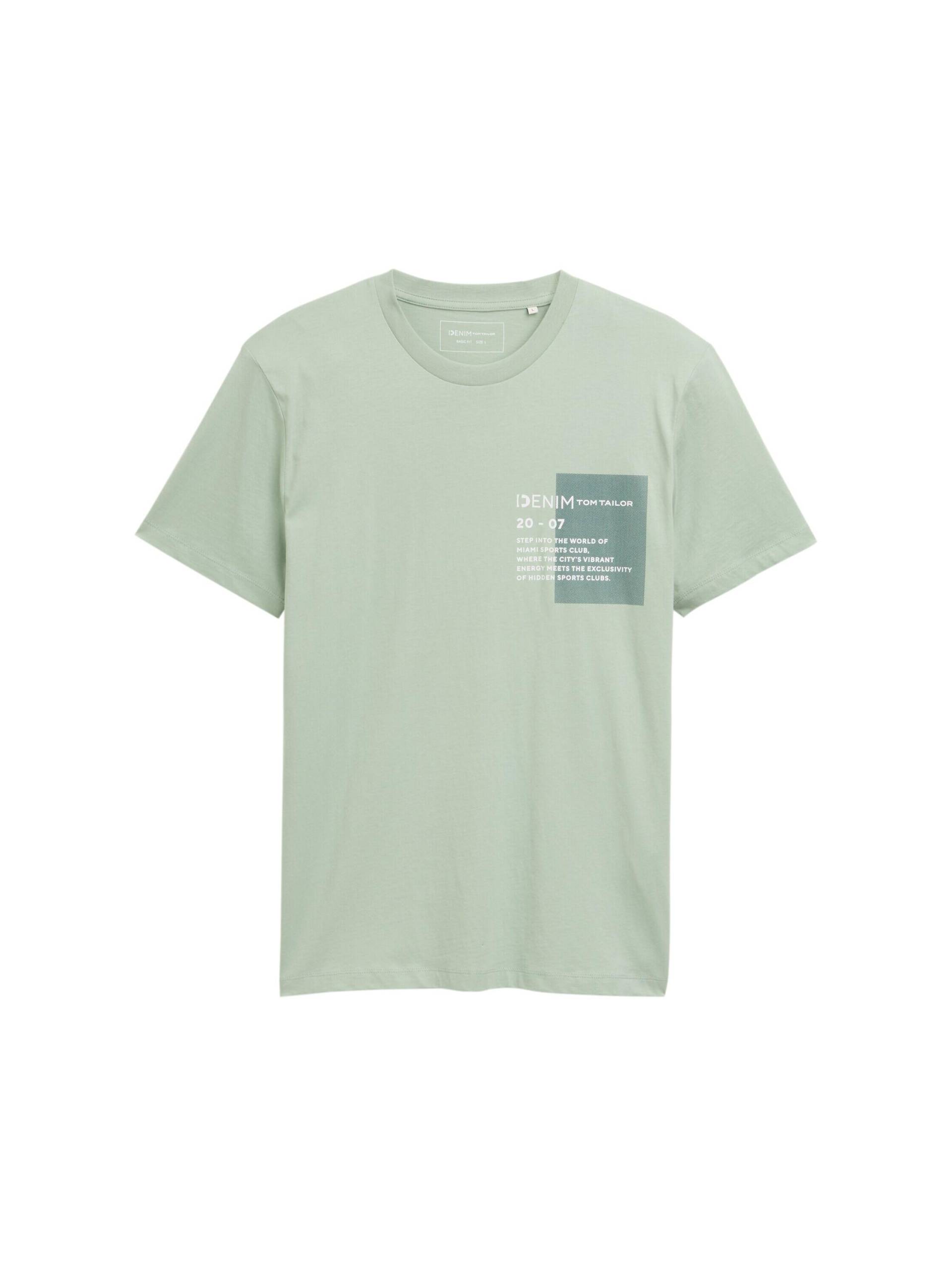 Denim Tom Tailor - Basic T-Shirt mit Logo-Print paradise mint - Gr. - S von Denim Tom Tailor